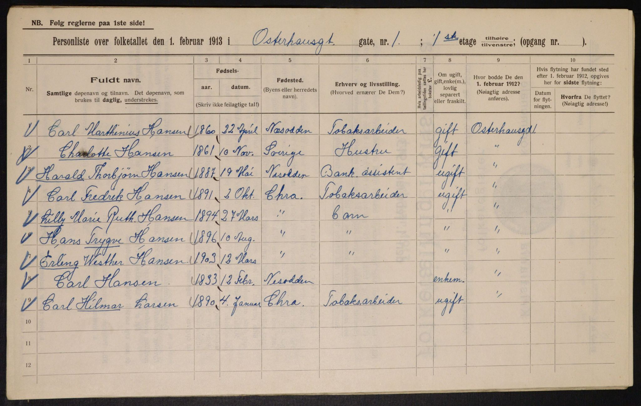 OBA, Kommunal folketelling 1.2.1913 for Kristiania, 1913, s. 77537