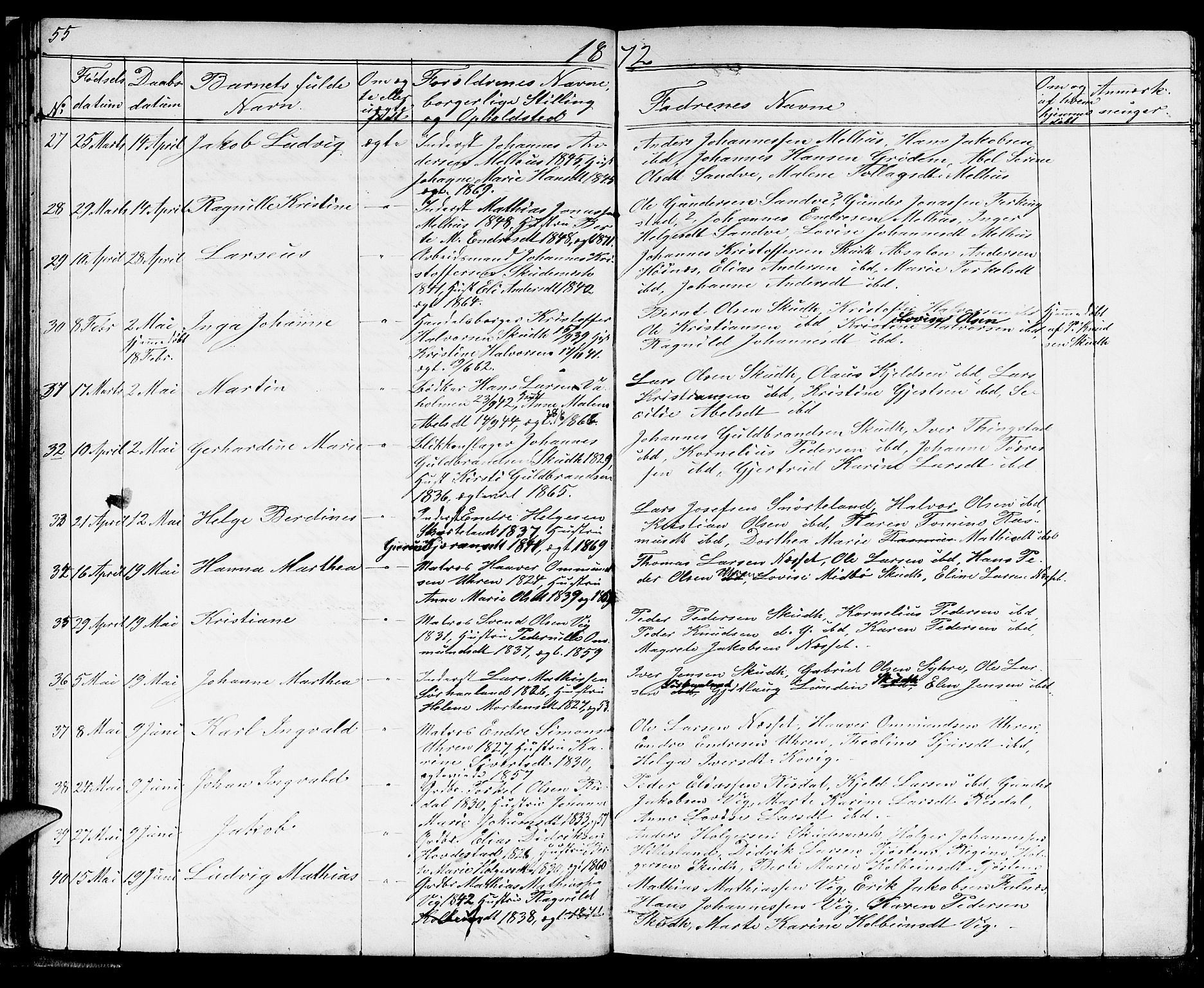 Skudenes sokneprestkontor, AV/SAST-A -101849/H/Ha/Hab/L0004: Klokkerbok nr. B 4, 1865-1884, s. 55