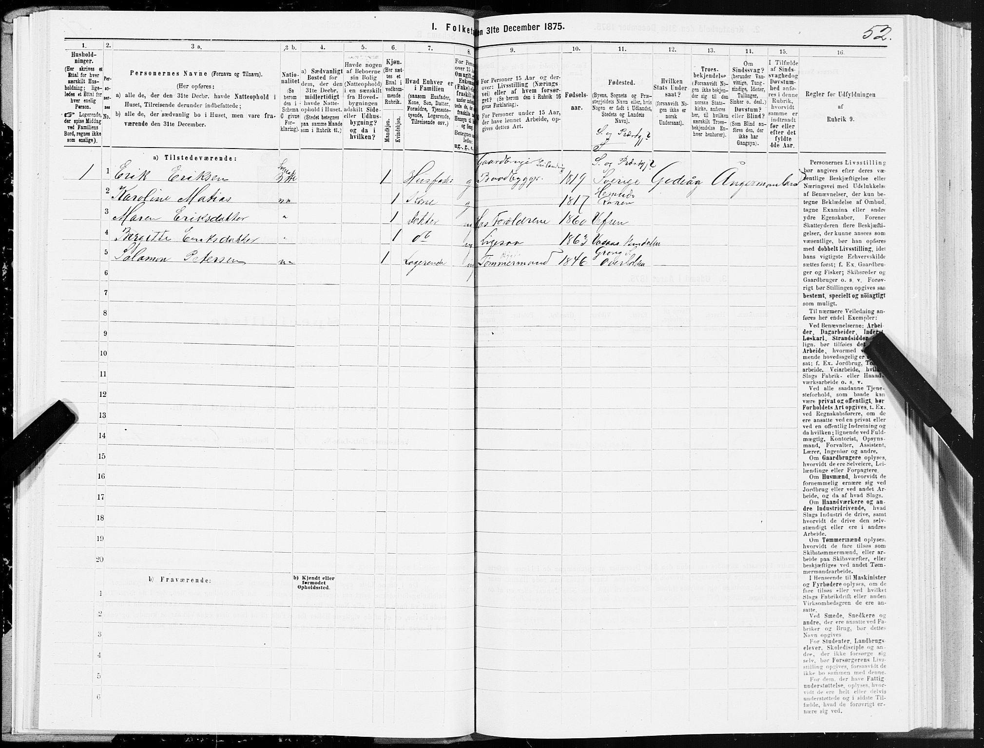 SAT, Folketelling 1875 for 1814P Brønnøy prestegjeld, 1875, s. 1052
