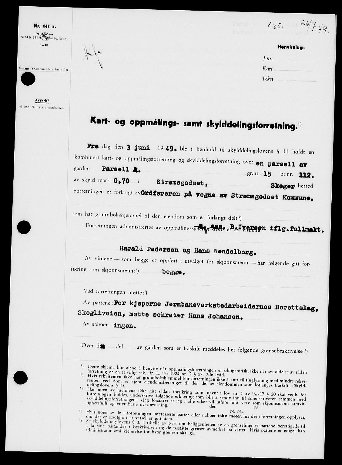 Holmestrand sorenskriveri, SAKO/A-67/G/Ga/Gaa/L0067: Pantebok nr. A-67, 1949-1949, Dagboknr: 1651/1949