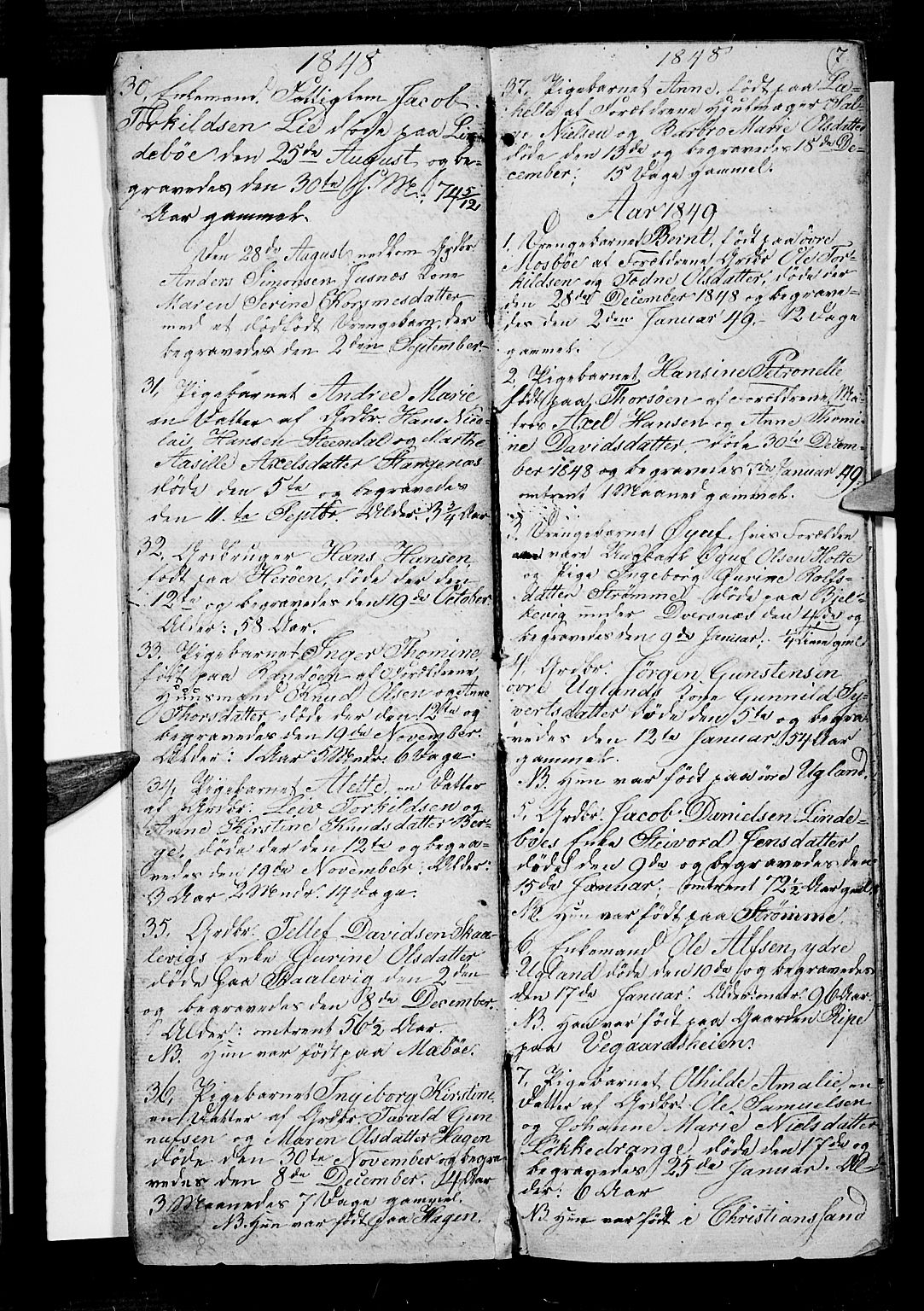 Oddernes sokneprestkontor, SAK/1111-0033/F/Fb/Fba/L0005: Klokkerbok nr. B 5, 1846-1859, s. 7