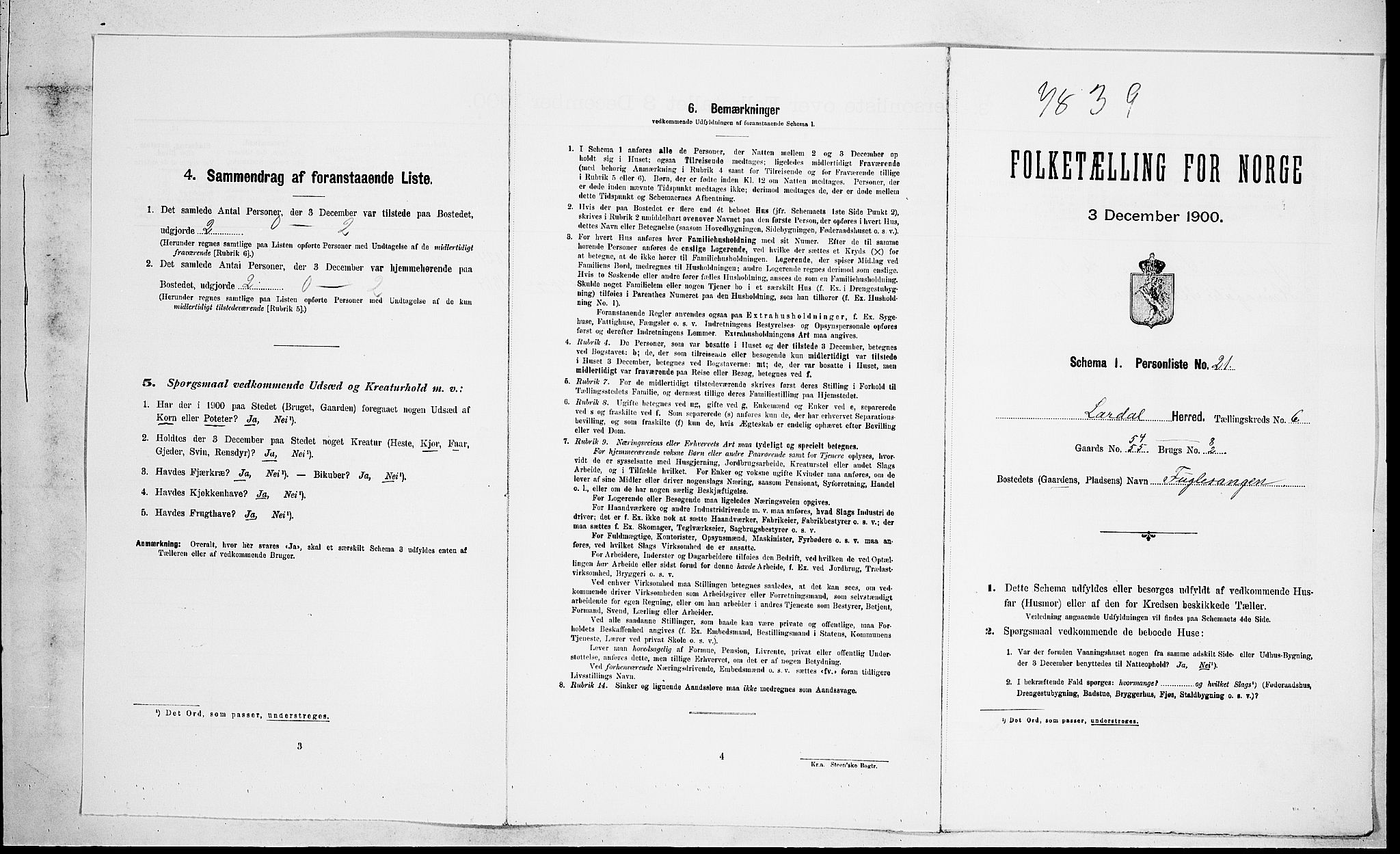 RA, Folketelling 1900 for 0728 Lardal herred, 1900, s. 847