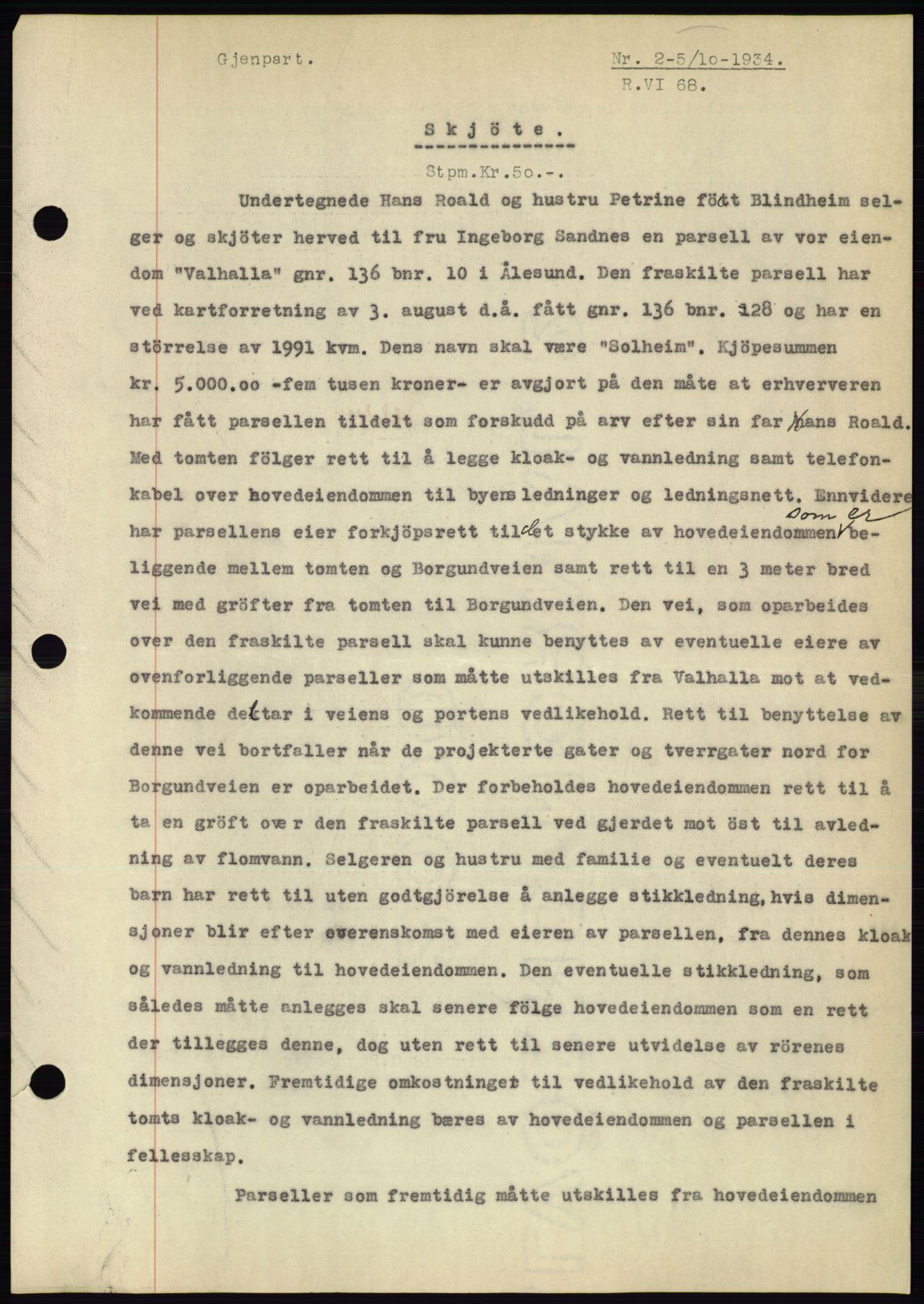 Ålesund byfogd, AV/SAT-A-4384: Pantebok nr. 31, 1933-1934, Tingl.dato: 05.10.1934