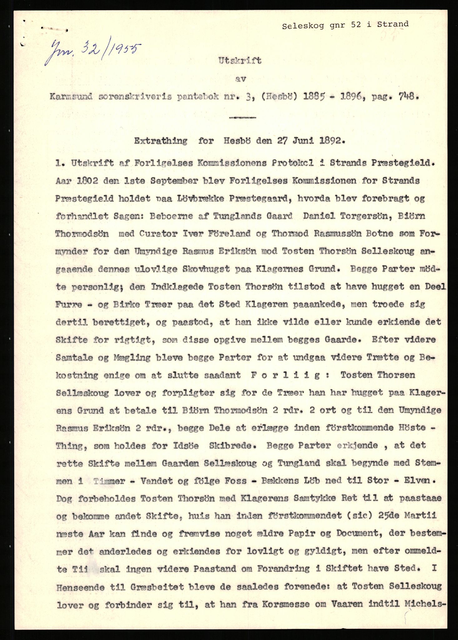 Statsarkivet i Stavanger, SAST/A-101971/03/Y/Yj/L0073: Avskrifter sortert etter gårdsnavn: Sandstøl ytre - Selland, 1750-1930, s. 526