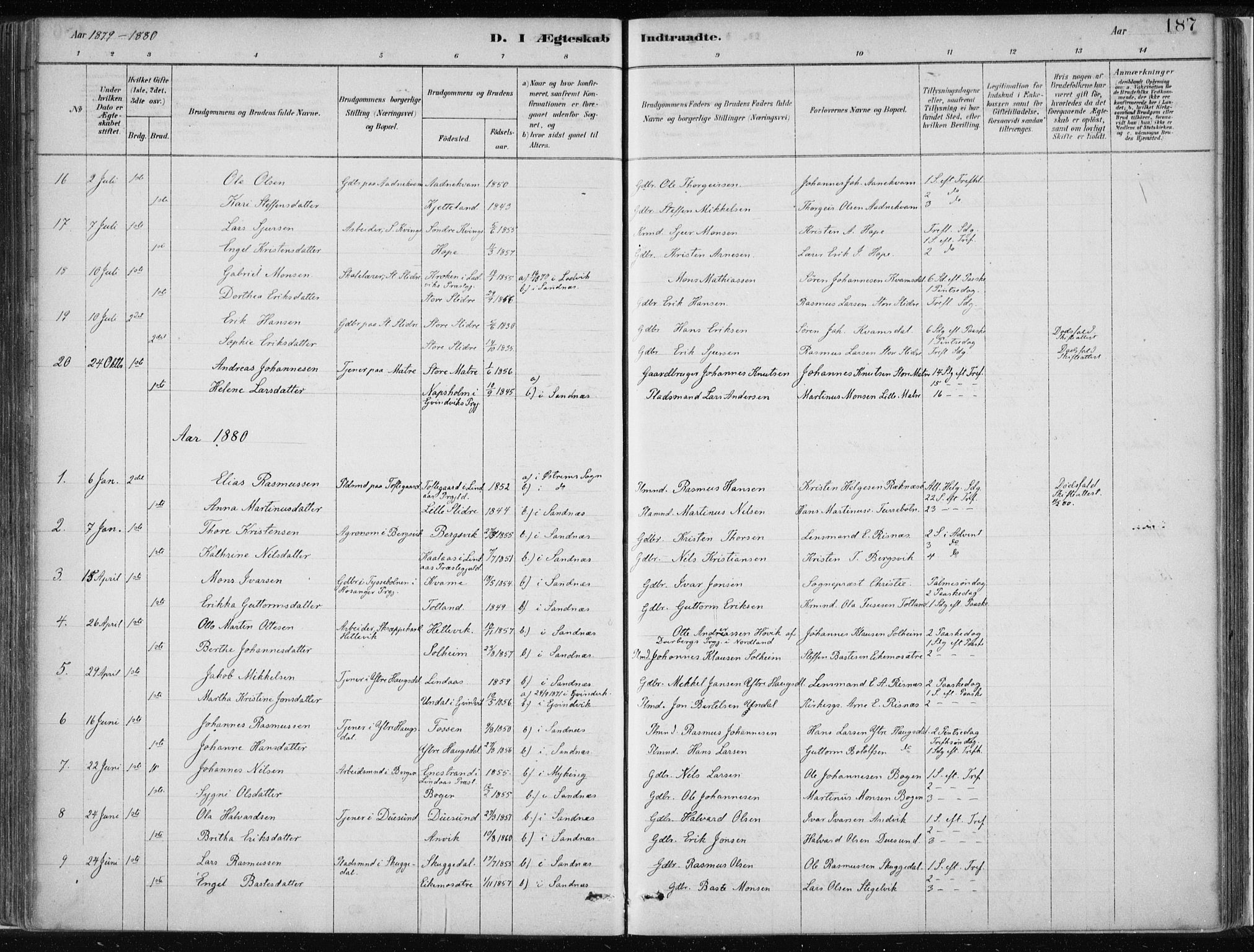 Masfjorden sokneprestembete, AV/SAB-A-77001: Ministerialbok nr. B  1, 1876-1899, s. 187