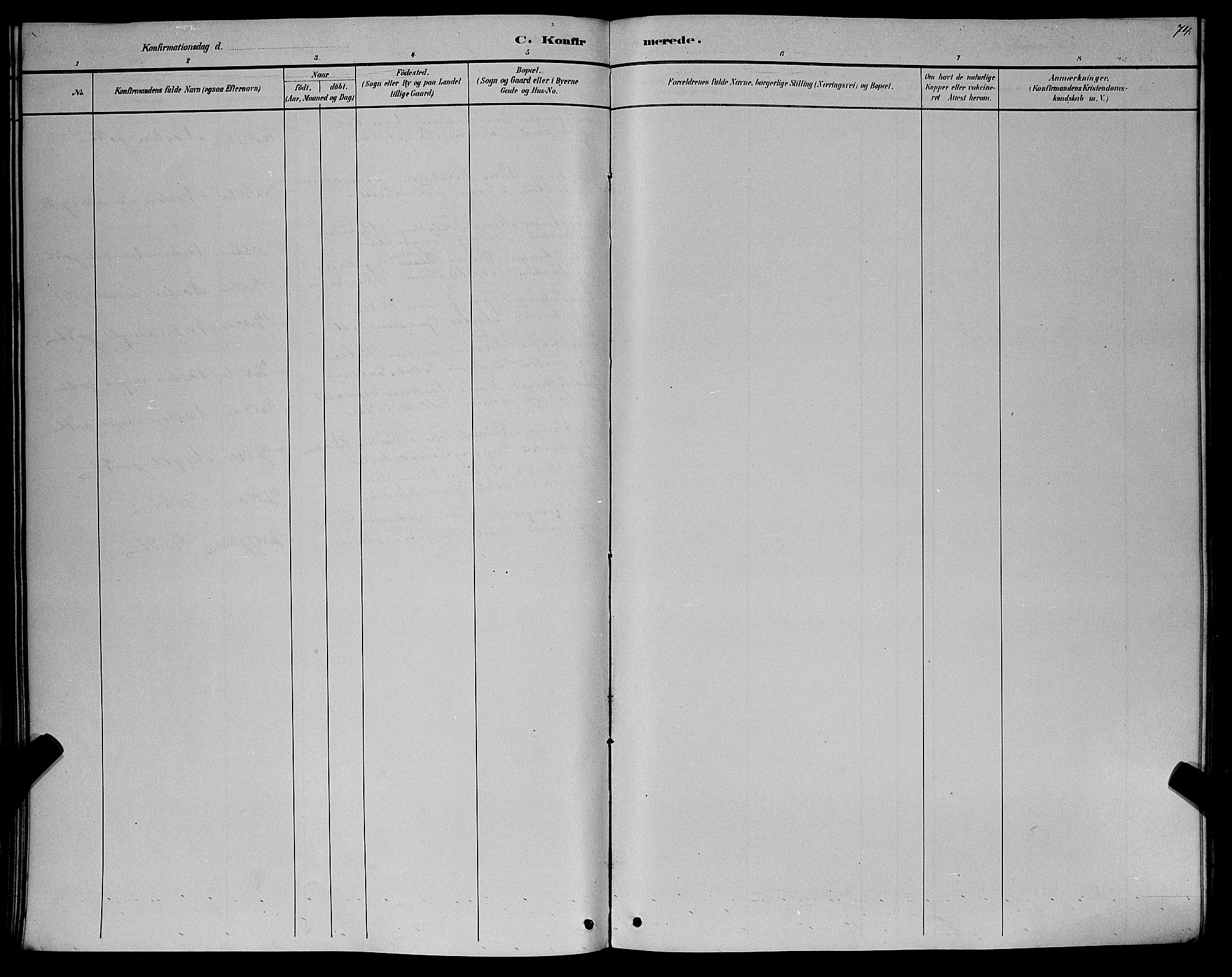 Hægebostad sokneprestkontor, SAK/1111-0024/F/Fb/Fba/L0003: Klokkerbok nr. B 3, 1883-1896, s. 74