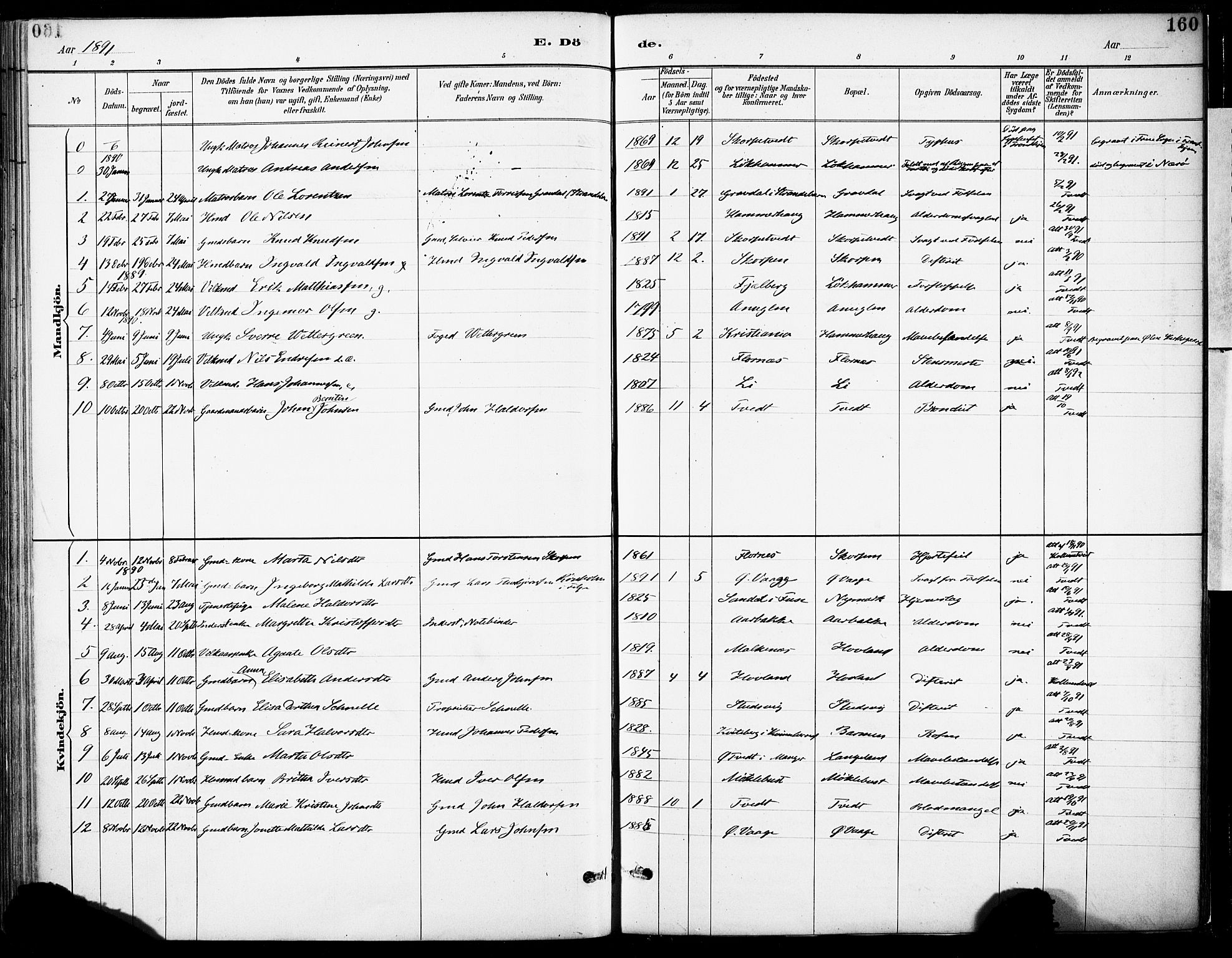 Tysnes sokneprestembete, AV/SAB-A-78601/H/Haa: Ministerialbok nr. C 1, 1887-1912, s. 160