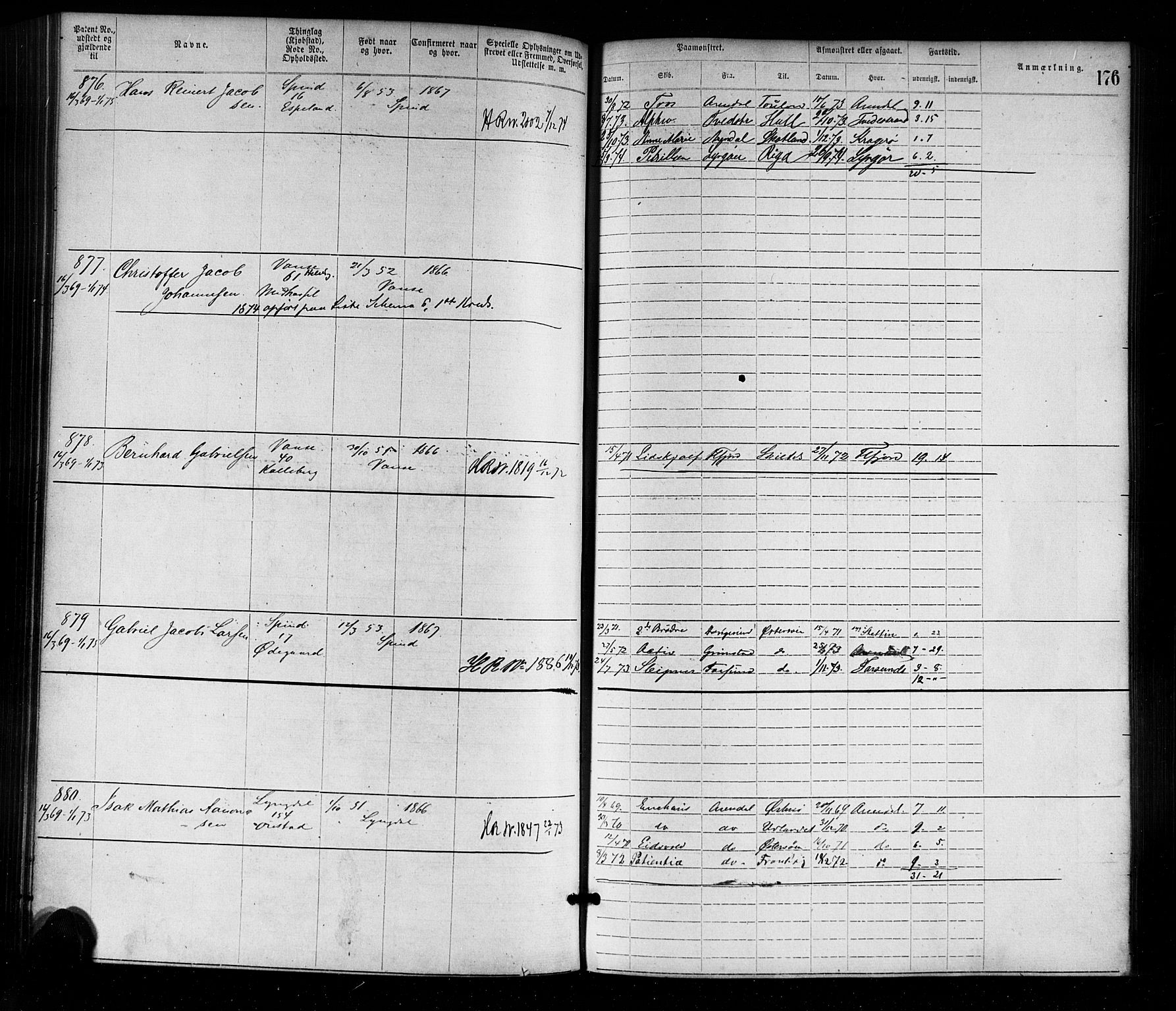 Farsund mønstringskrets, AV/SAK-2031-0017/F/Fa/L0001: Annotasjonsrulle nr 1-1920 med register, M-1, 1869-1877, s. 205