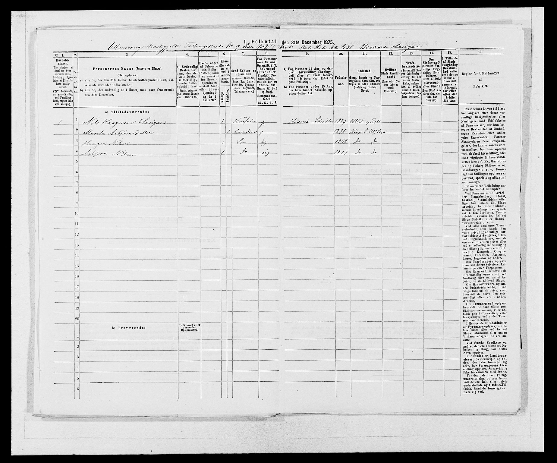 SAB, Folketelling 1875 for 1230P Ullensvang prestegjeld, 1875, s. 938