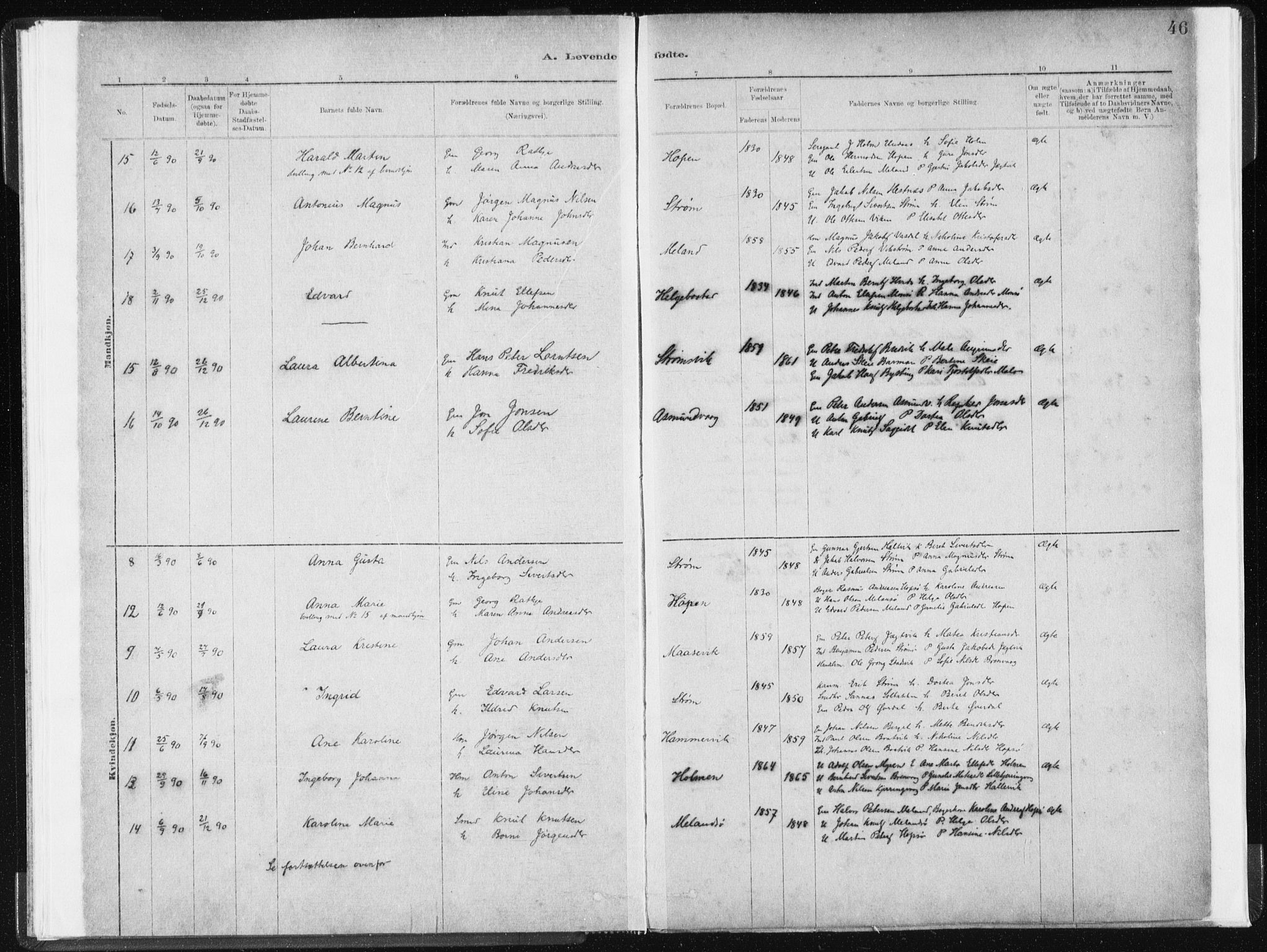 Ministerialprotokoller, klokkerbøker og fødselsregistre - Sør-Trøndelag, SAT/A-1456/634/L0533: Ministerialbok nr. 634A09, 1882-1901, s. 46