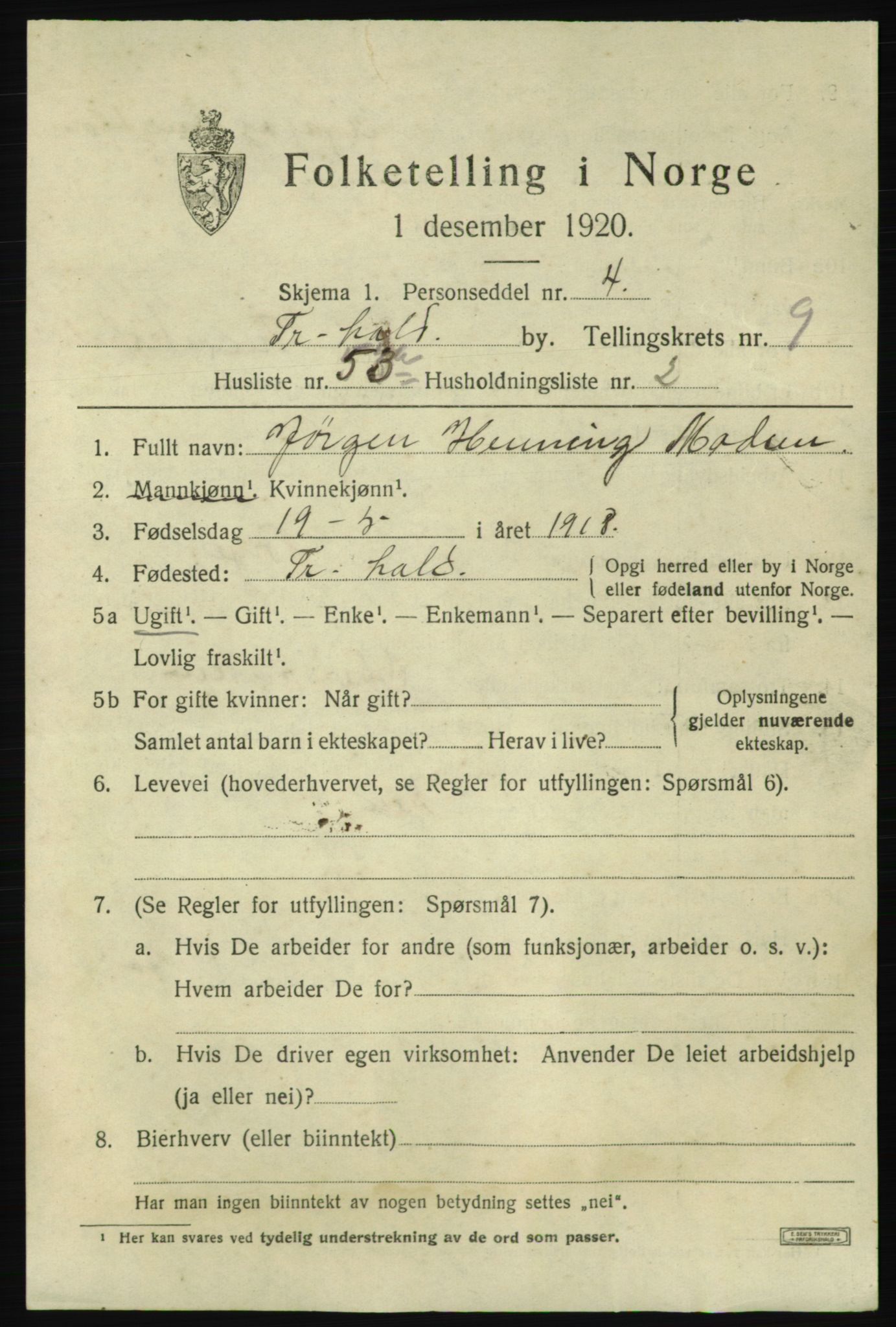 SAO, Folketelling 1920 for 0101 Fredrikshald kjøpstad, 1920, s. 17259