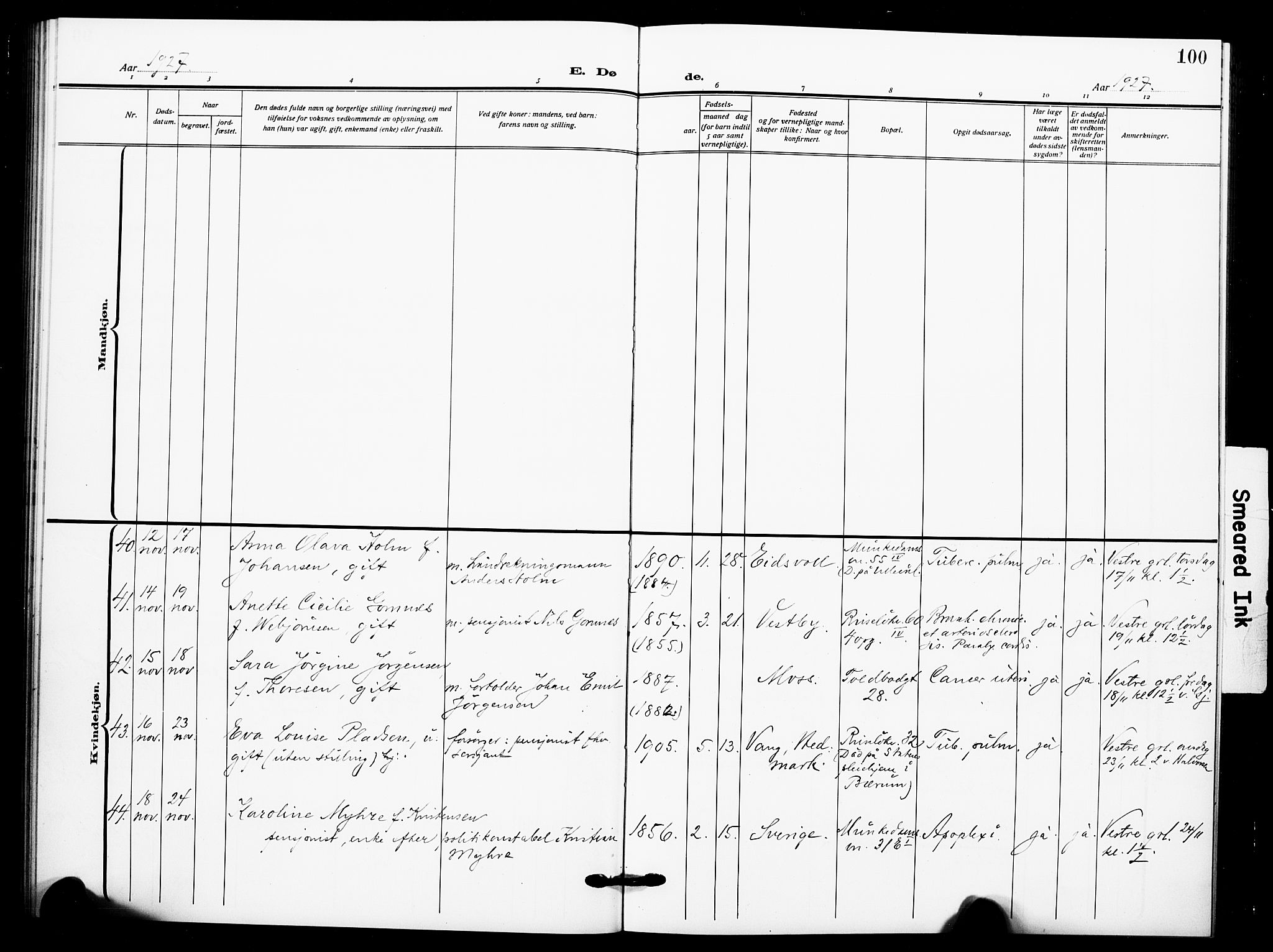 Johannes prestekontor Kirkebøker, AV/SAO-A-10852/F/Fa/L0012: Ministerialbok nr. 12, 1918-1930, s. 100