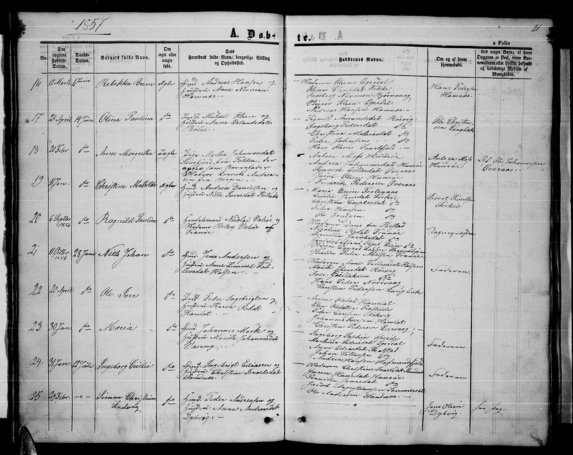 Ministerialprotokoller, klokkerbøker og fødselsregistre - Nordland, AV/SAT-A-1459/859/L0857: Klokkerbok nr. 859C03, 1854-1873, s. 21
