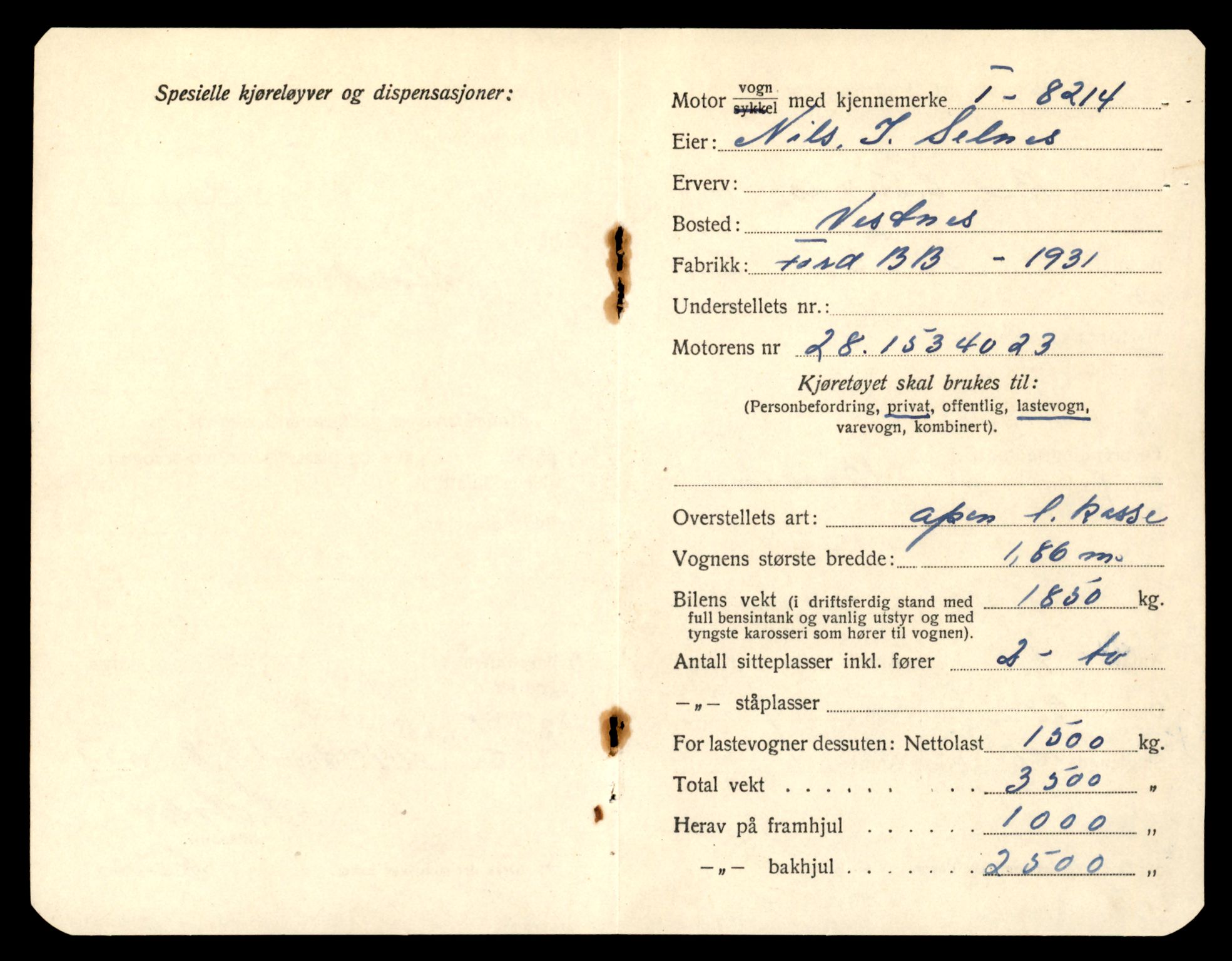 Møre og Romsdal vegkontor - Ålesund trafikkstasjon, AV/SAT-A-4099/F/Fe/L0017: Registreringskort for kjøretøy T 1985 - T 10090, 1927-1998, s. 838