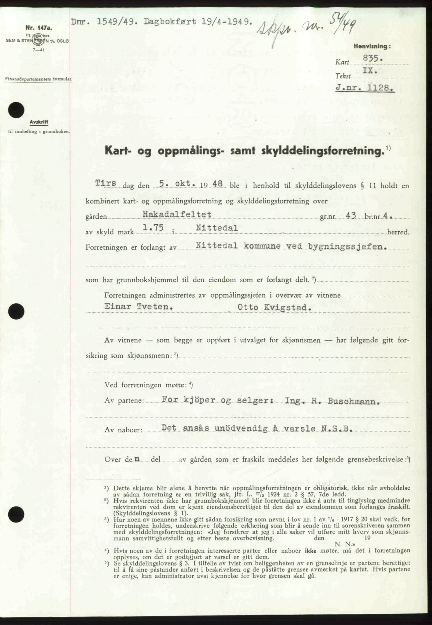 Nedre Romerike sorenskriveri, SAO/A-10469/G/Gb/Gbd/L0025: Pantebok nr. 25, 1949-1949, Dagboknr: 1549/1949