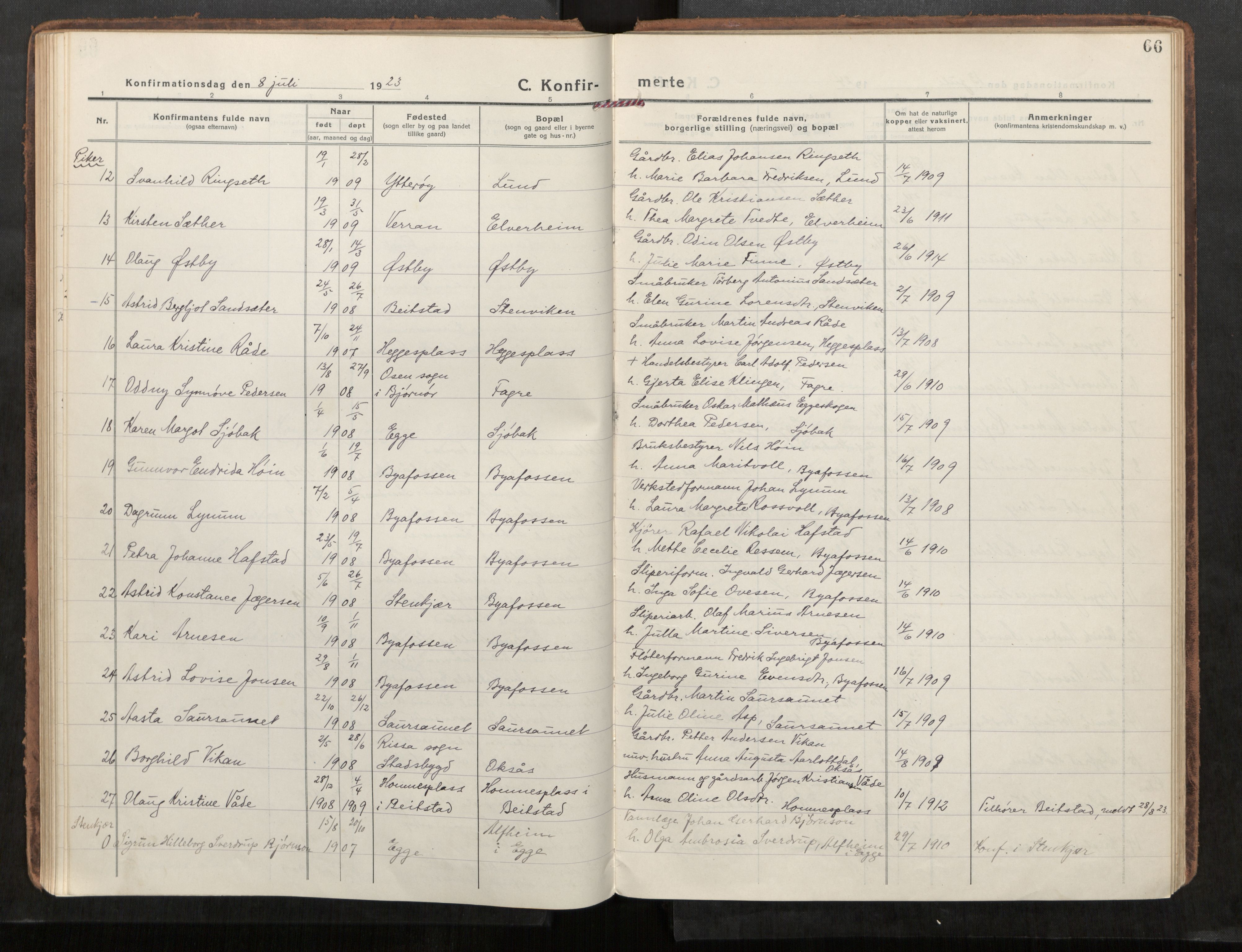 Steinkjer sokneprestkontor, AV/SAT-A-1541/01/H/Ha/Haa/L0004: Ministerialbok nr. 4, 1918-1924, s. 66