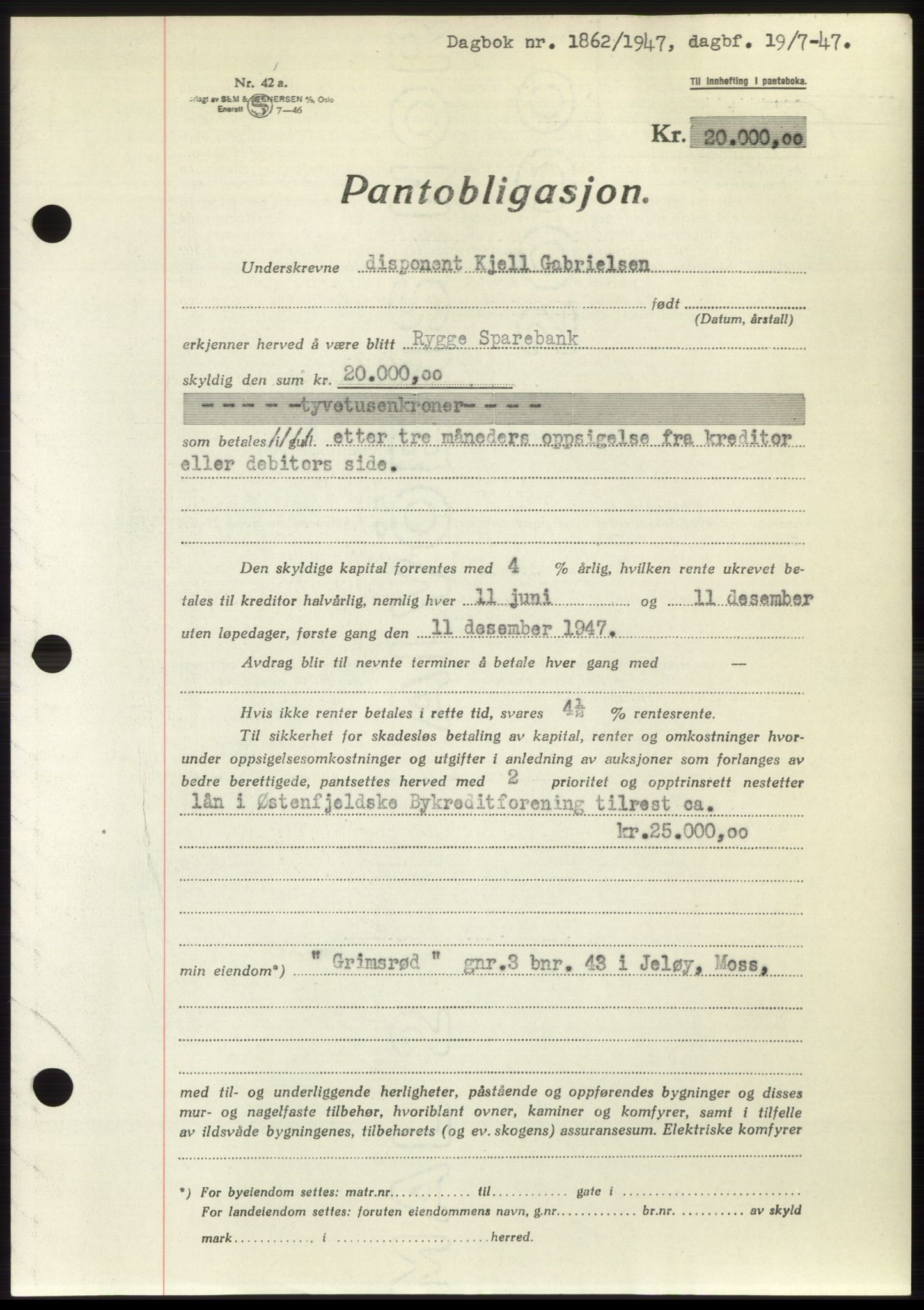 Moss sorenskriveri, SAO/A-10168: Pantebok nr. B17, 1947-1947, Dagboknr: 1862/1947