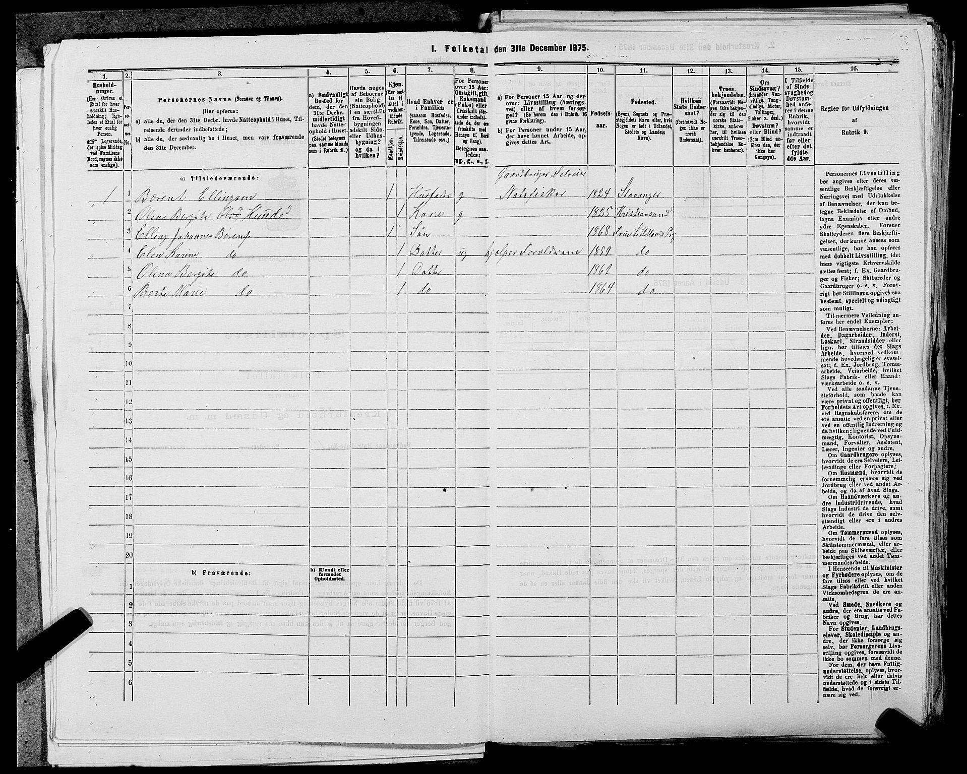 SAST, Folketelling 1875 for 1126P Hetland prestegjeld, 1875, s. 1063