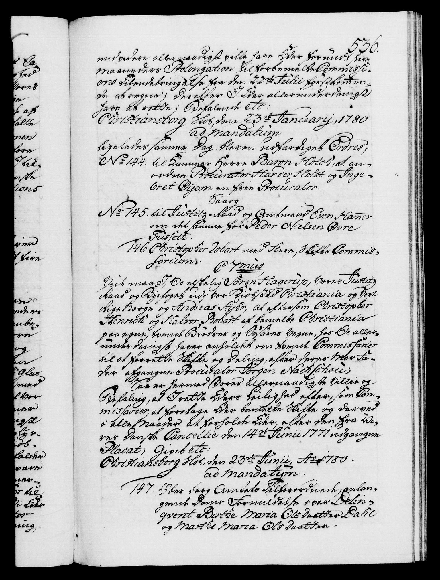 Danske Kanselli 1572-1799, AV/RA-EA-3023/F/Fc/Fca/Fcab/L0042: Norske tegnelser, 1777-1781, s. 536a