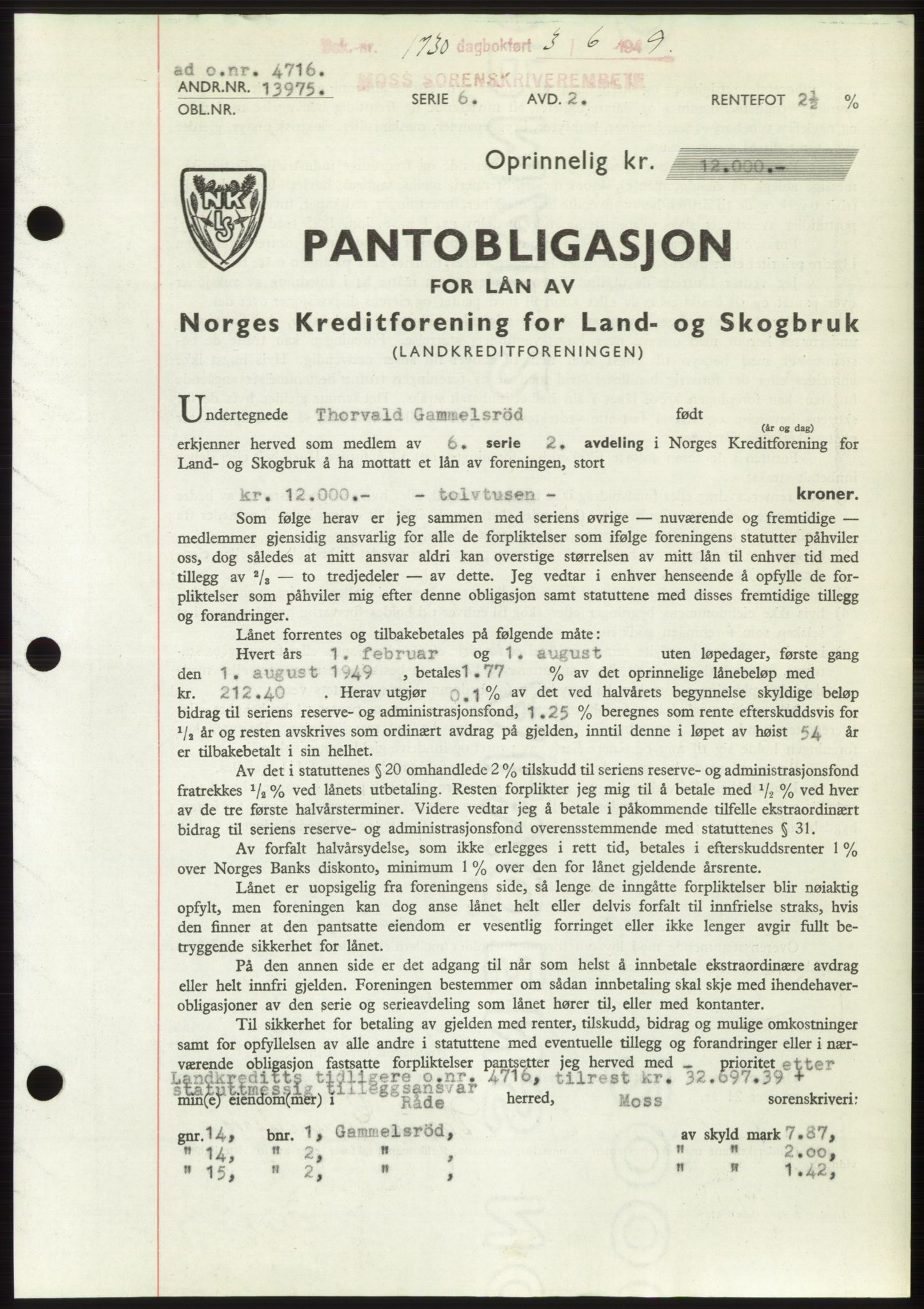 Moss sorenskriveri, SAO/A-10168: Pantebok nr. B22, 1949-1949, Dagboknr: 1730/1949