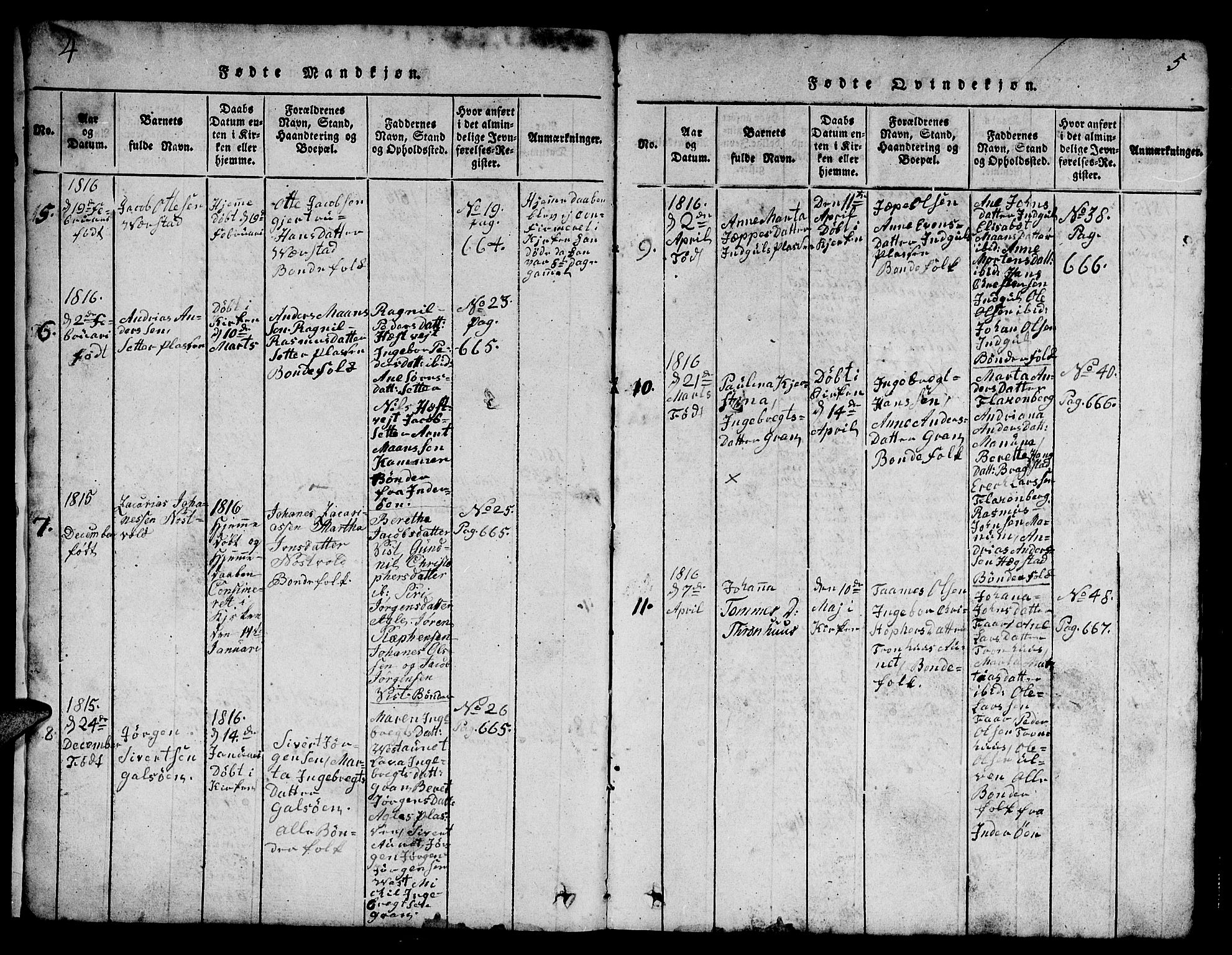 Ministerialprotokoller, klokkerbøker og fødselsregistre - Nord-Trøndelag, AV/SAT-A-1458/730/L0298: Klokkerbok nr. 730C01, 1816-1849, s. 4-5