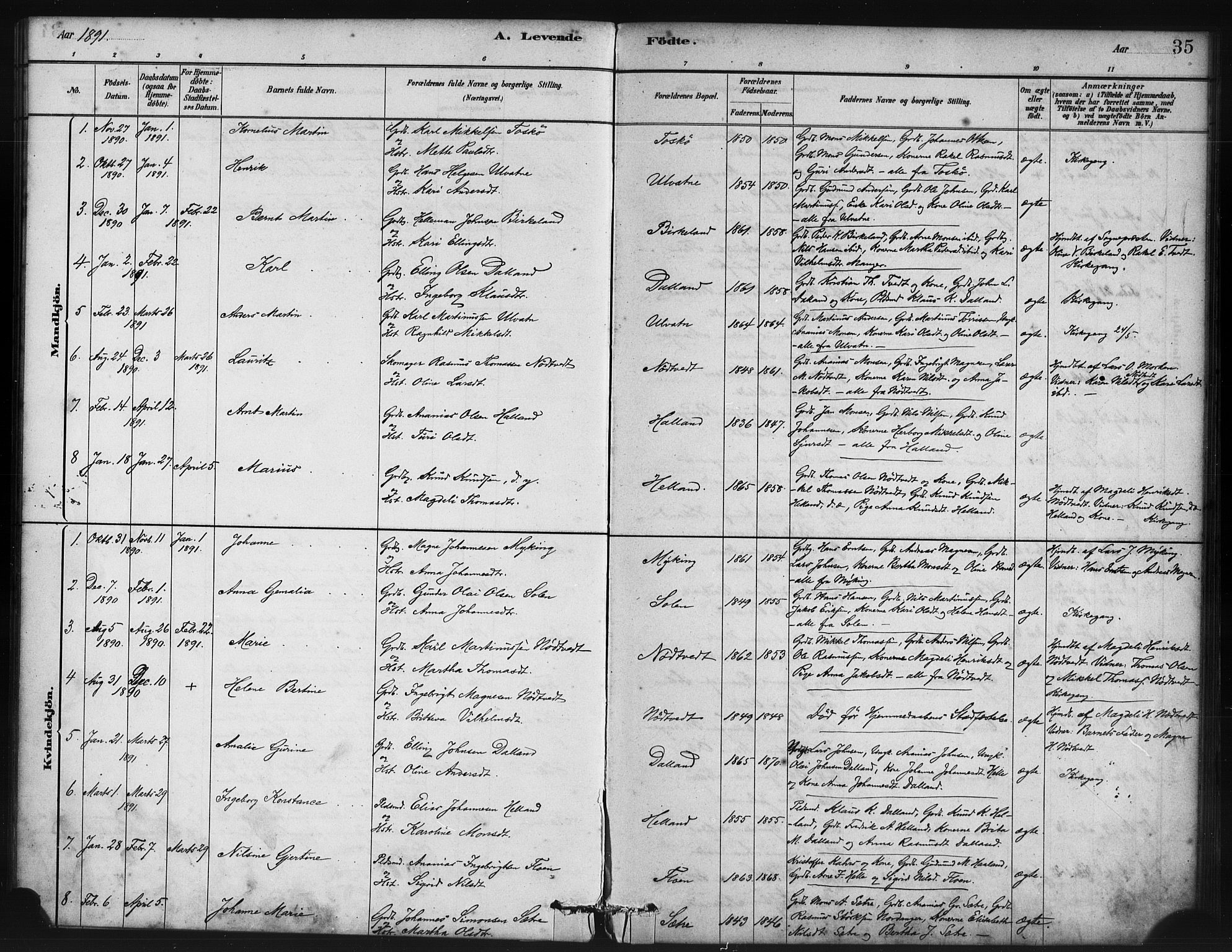 Manger sokneprestembete, AV/SAB-A-76801/H/Haa: Ministerialbok nr. B 1, 1881-1892, s. 35