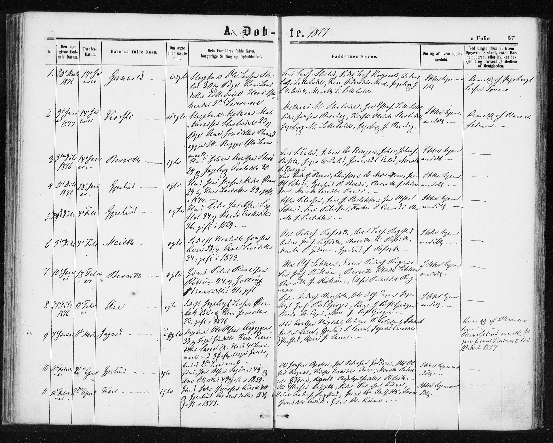 Ministerialprotokoller, klokkerbøker og fødselsregistre - Sør-Trøndelag, AV/SAT-A-1456/687/L1001: Ministerialbok nr. 687A07, 1863-1878, s. 57