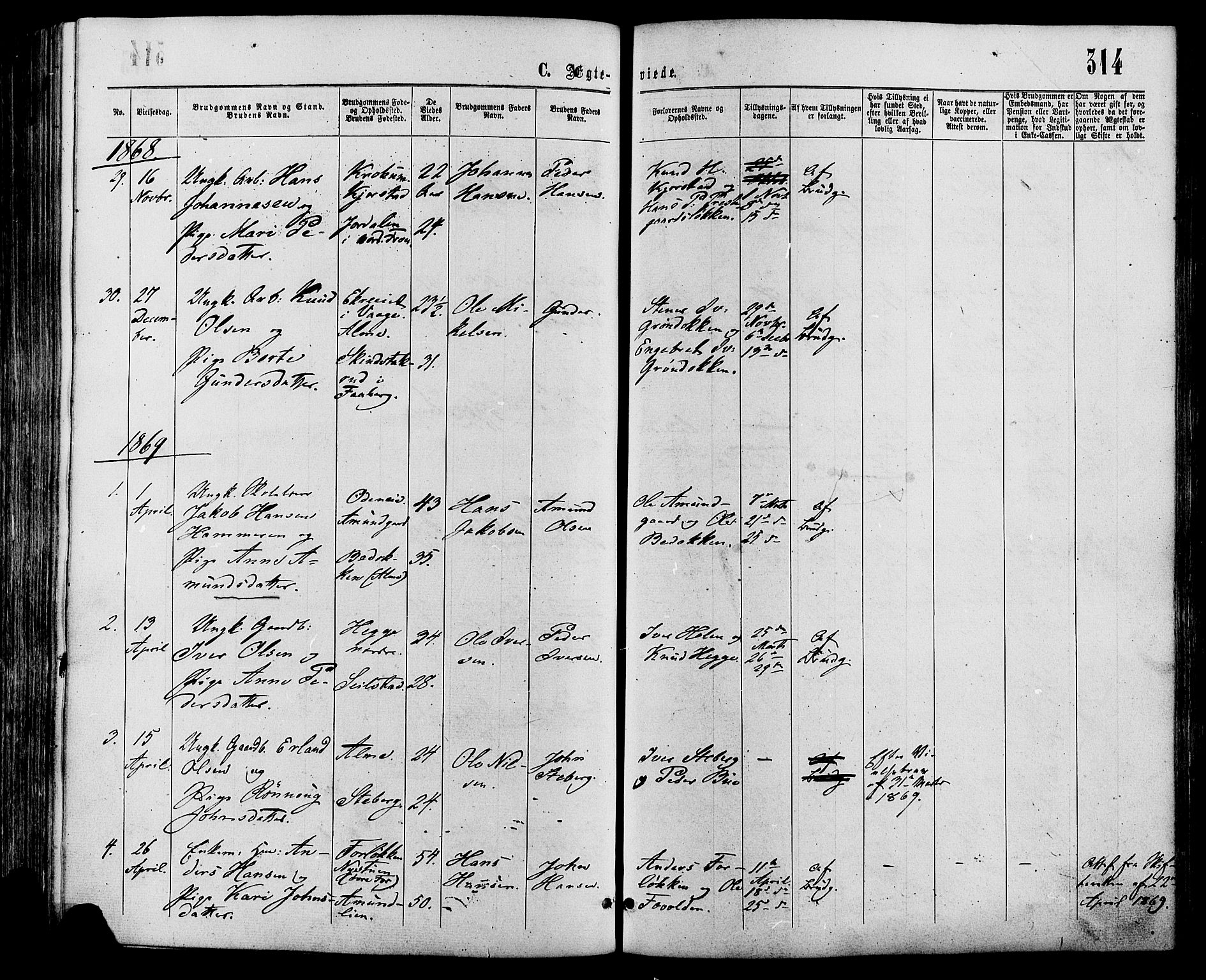 Sør-Fron prestekontor, AV/SAH-PREST-010/H/Ha/Haa/L0002: Ministerialbok nr. 2, 1864-1880, s. 314