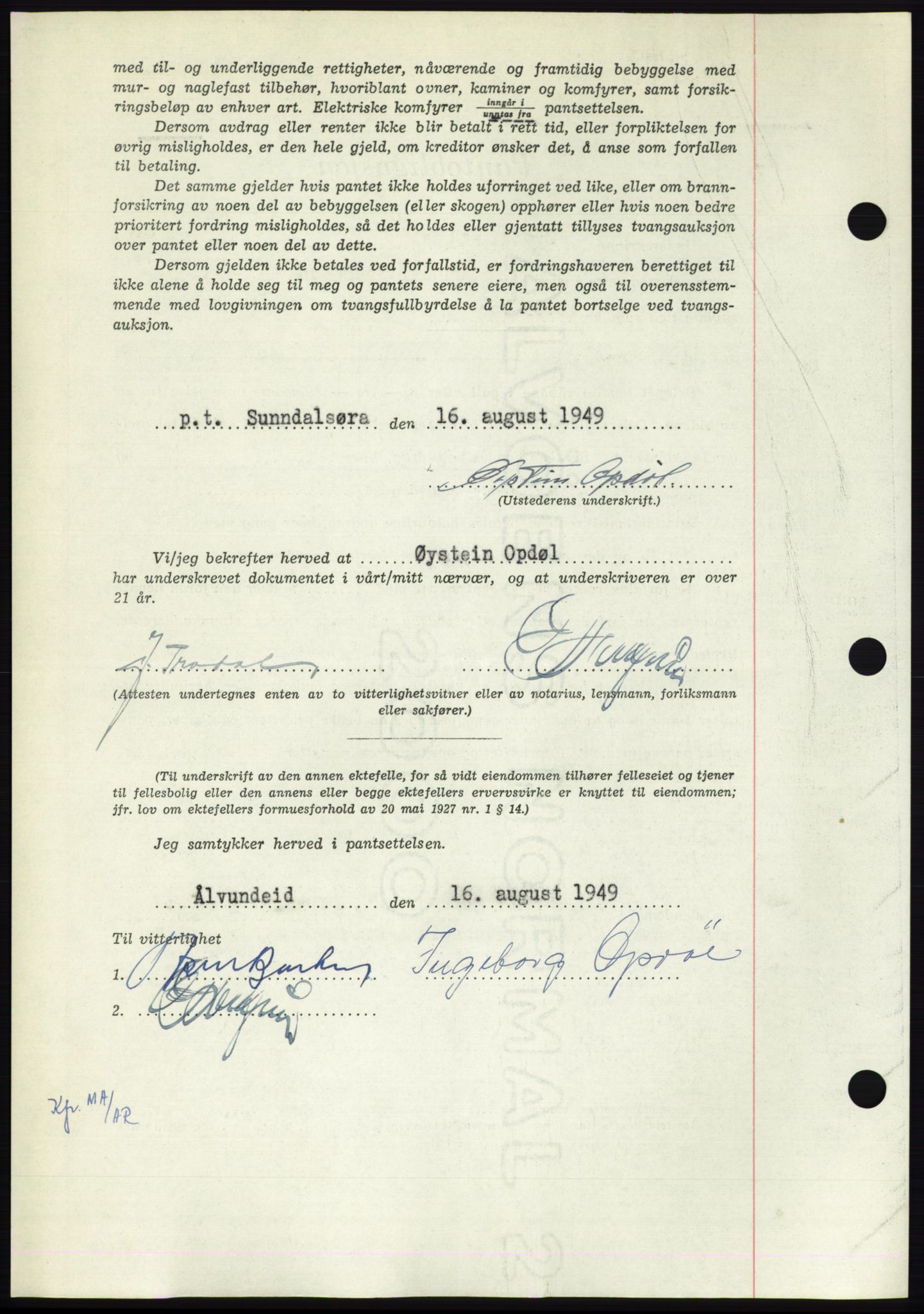 Nordmøre sorenskriveri, AV/SAT-A-4132/1/2/2Ca: Pantebok nr. B102, 1949-1949, Dagboknr: 2303/1949