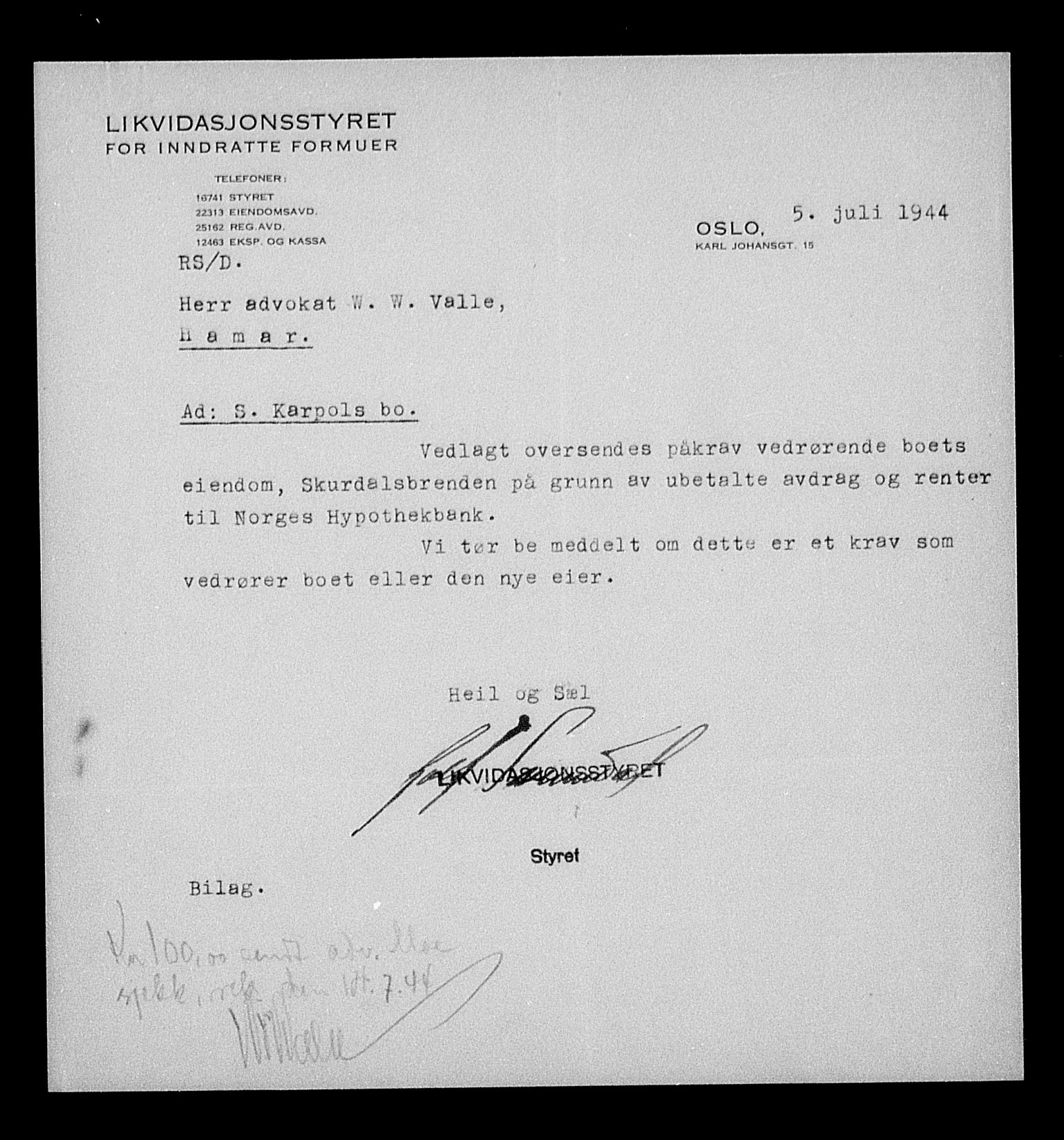 Justisdepartementet, Tilbakeføringskontoret for inndratte formuer, AV/RA-S-1564/H/Hc/Hcc/L0949: --, 1945-1947, s. 683