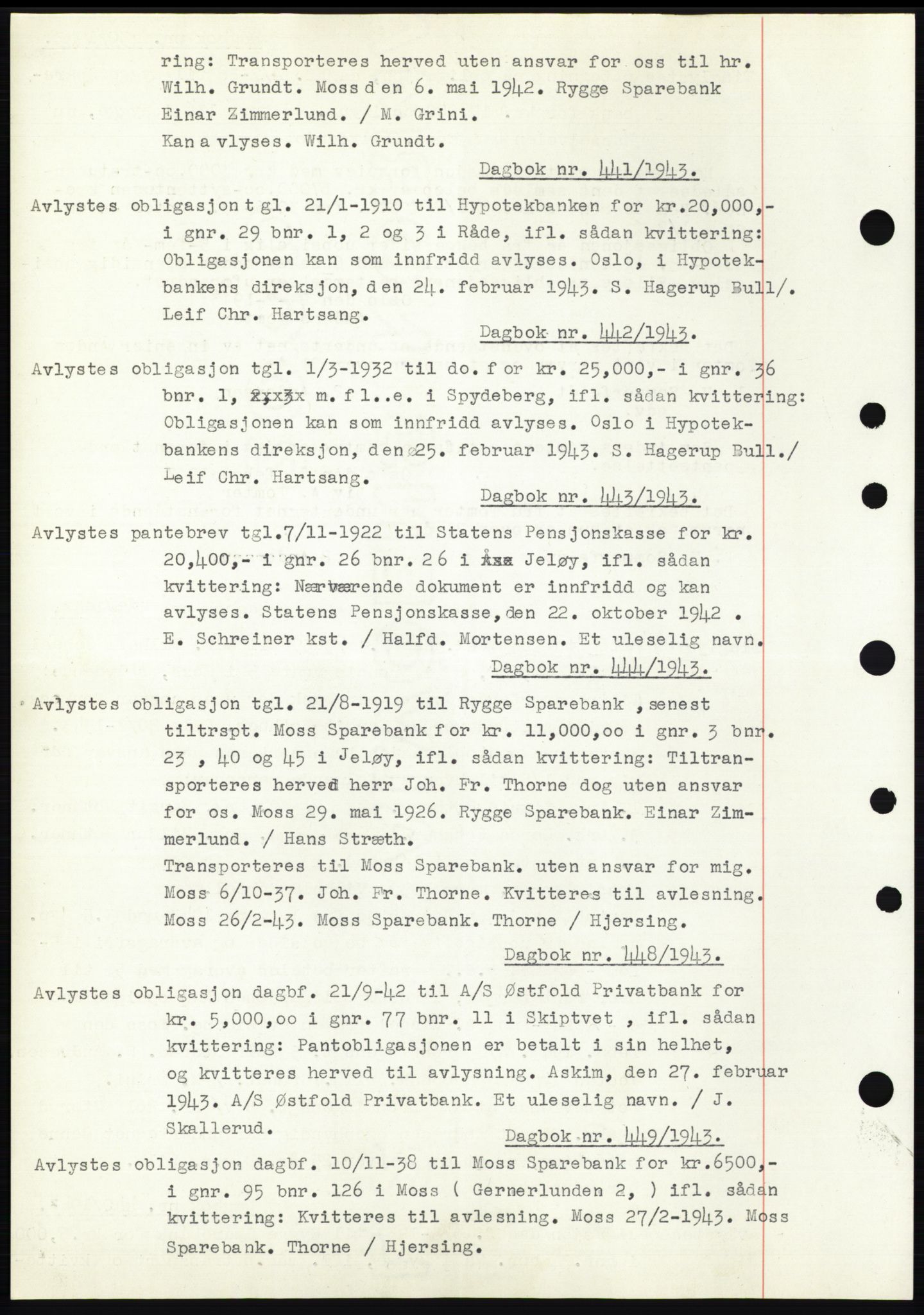 Moss sorenskriveri, SAO/A-10168: Pantebok nr. C10, 1938-1950, Dagboknr: 441/1943