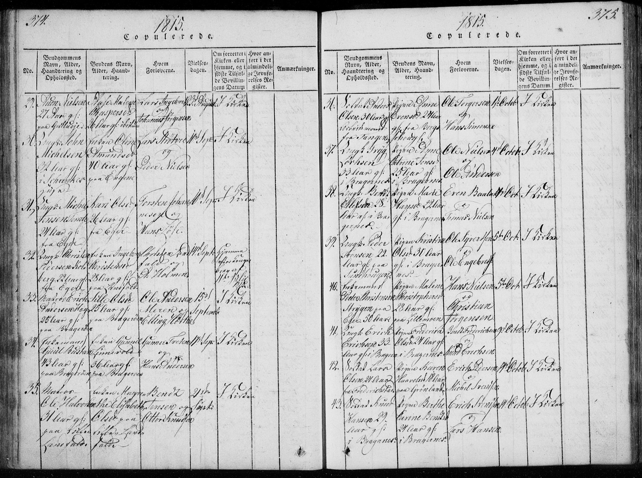 Bragernes kirkebøker, AV/SAKO-A-6/F/Fa/L0007: Ministerialbok nr. I 7, 1815-1829, s. 374-375