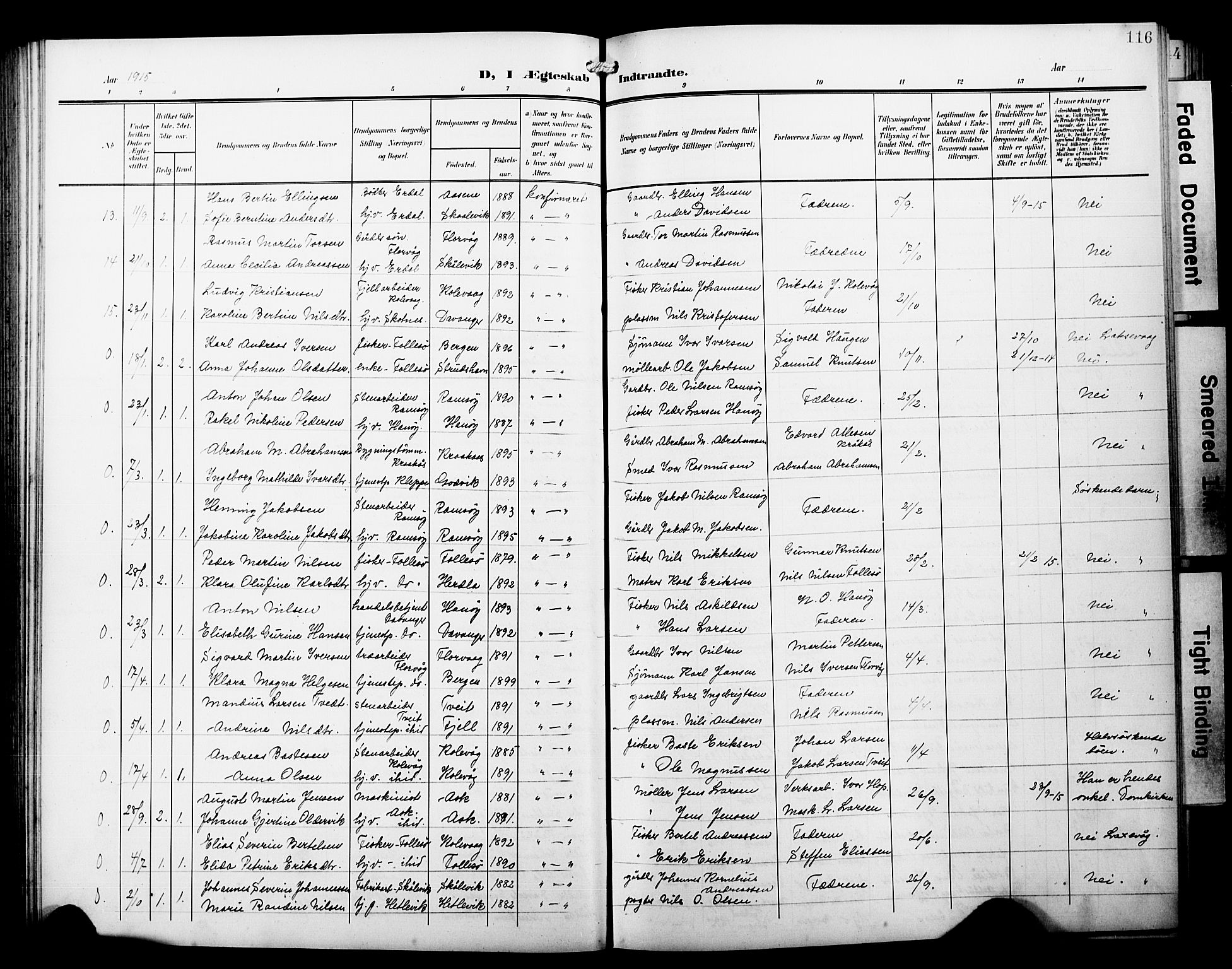 Askøy Sokneprestembete, AV/SAB-A-74101/H/Ha/Hab/Haba/L0014: Klokkerbok nr. A 14, 1904-1927, s. 116
