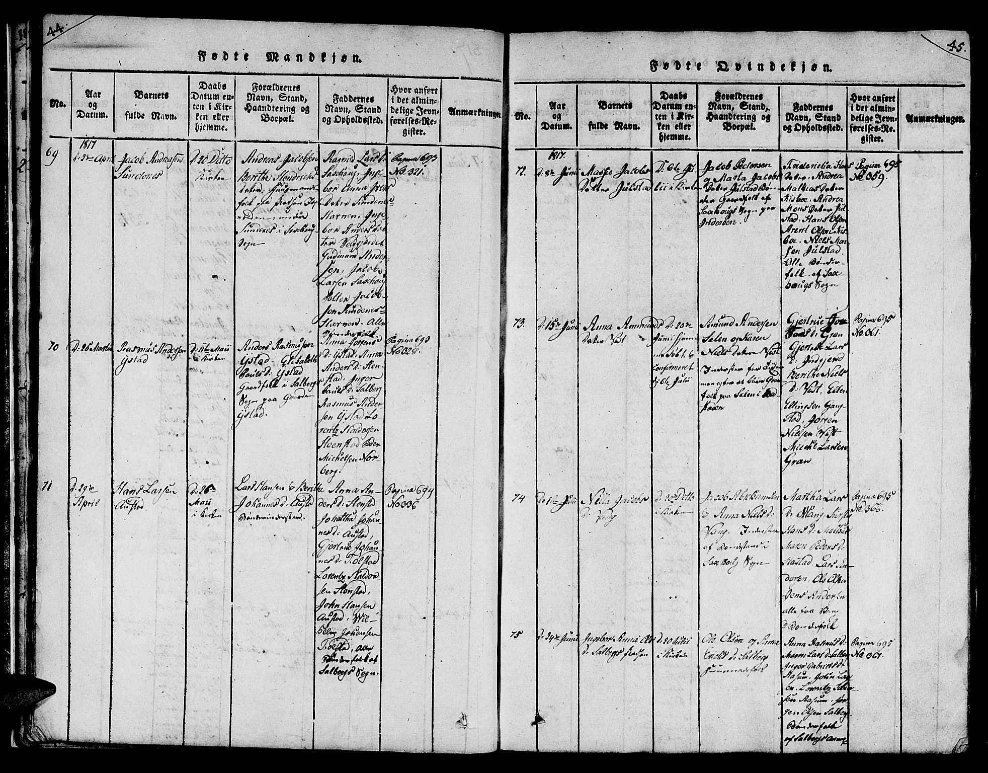 Ministerialprotokoller, klokkerbøker og fødselsregistre - Nord-Trøndelag, SAT/A-1458/730/L0275: Ministerialbok nr. 730A04, 1816-1822, s. 44-45