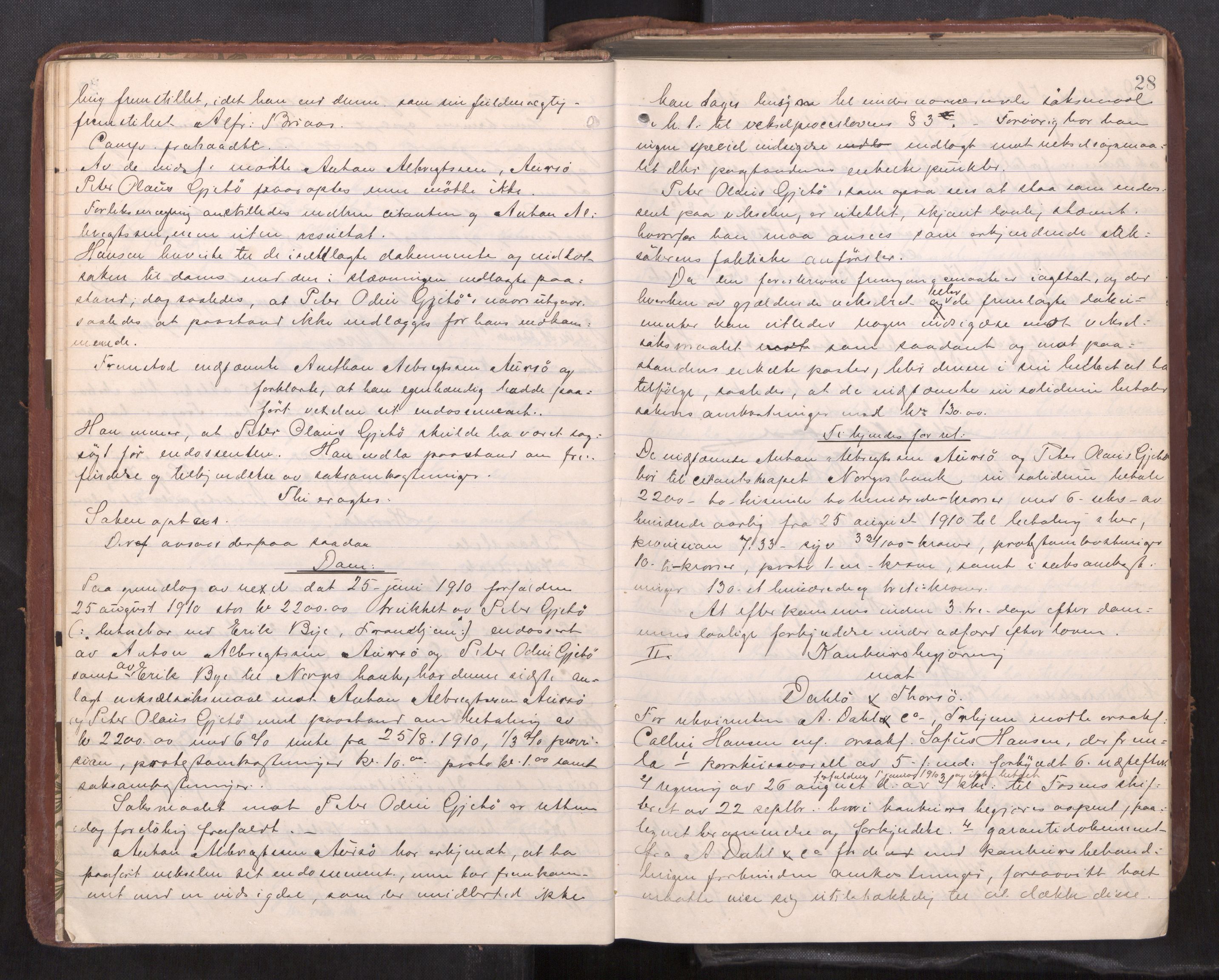 Fosen sorenskriveri, AV/SAT-A-1107/1/1/1B/L0032: Ekstrarettsprotokoll, 1910-1917, s. 27b-28a