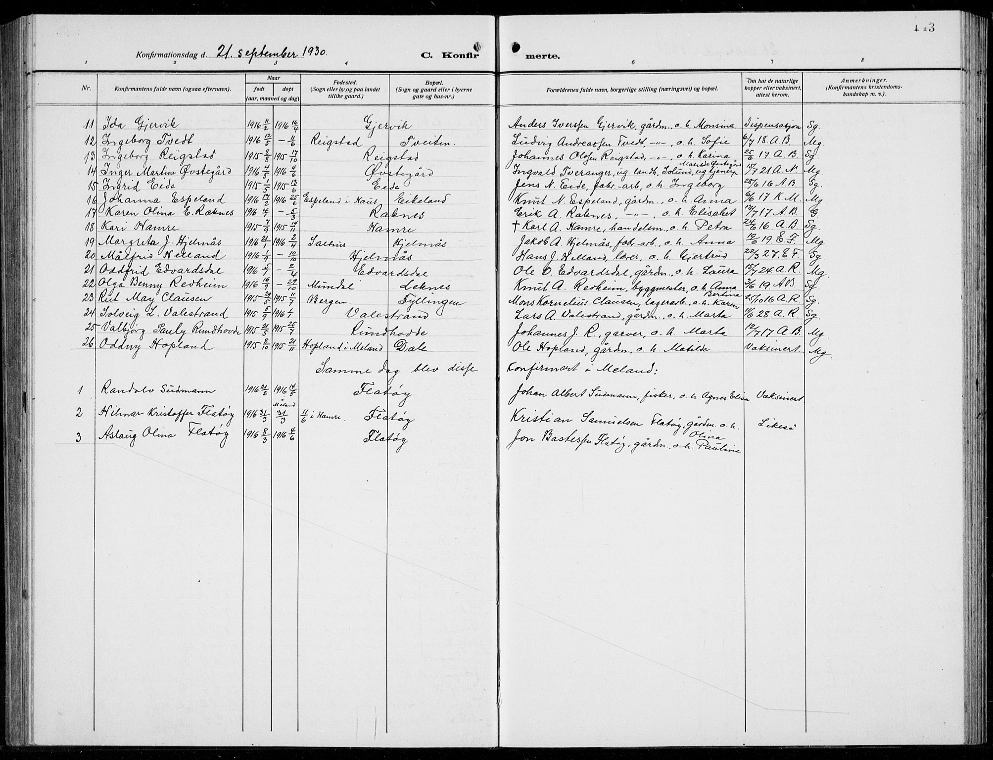 Hamre sokneprestembete, AV/SAB-A-75501/H/Ha/Hab: Klokkerbok nr. B 5, 1920-1940, s. 143
