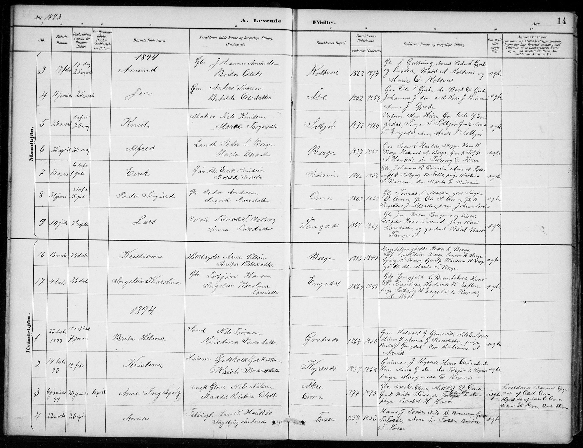Strandebarm sokneprestembete, AV/SAB-A-78401/H/Hab: Klokkerbok nr. B  1, 1891-1914, s. 14