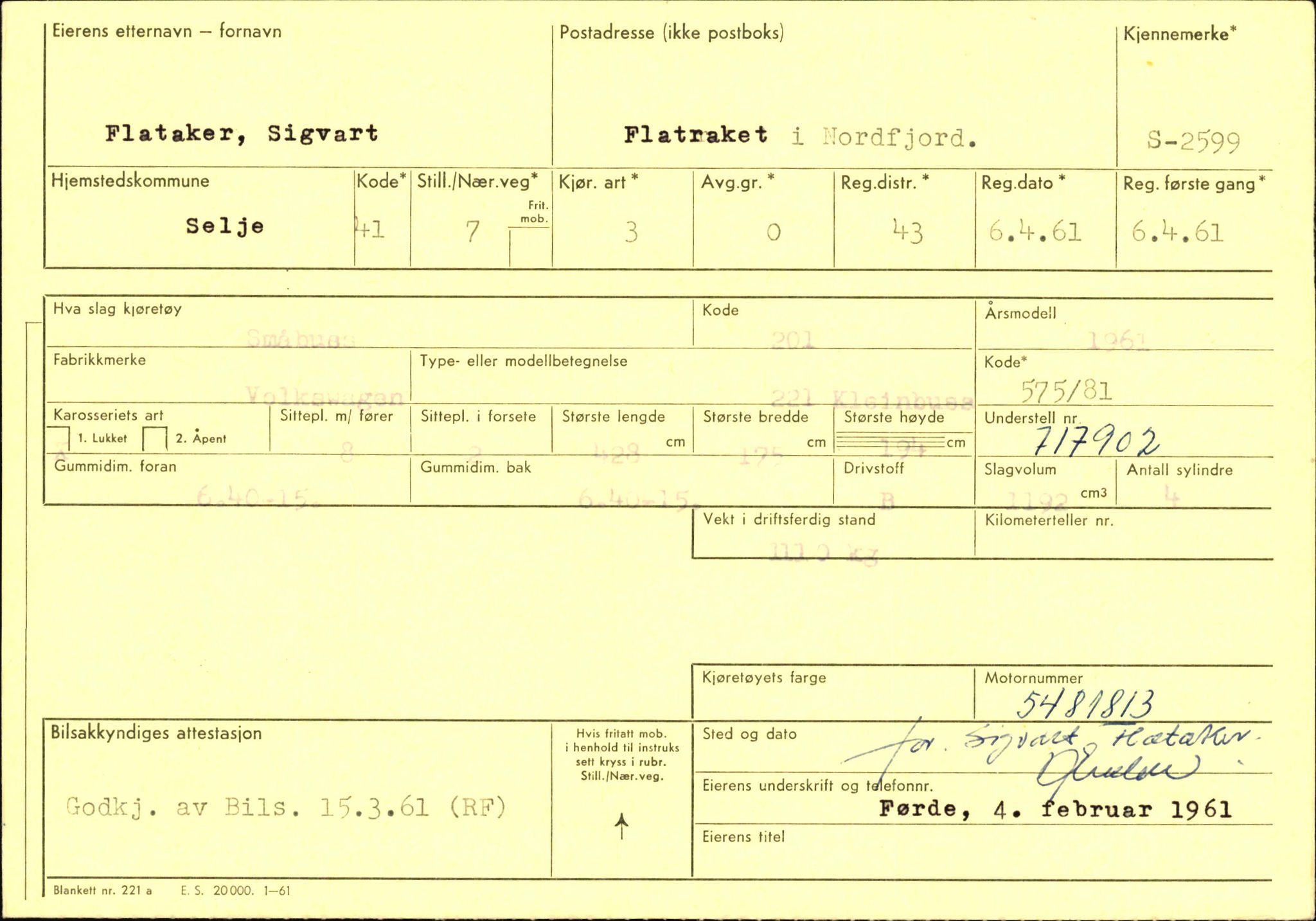 Statens vegvesen, Sogn og Fjordane vegkontor, AV/SAB-A-5301/4/F/L0004: Registerkort utmeldte Fjordane S2500-2700, S7200-7899, 1930-1961, s. 150
