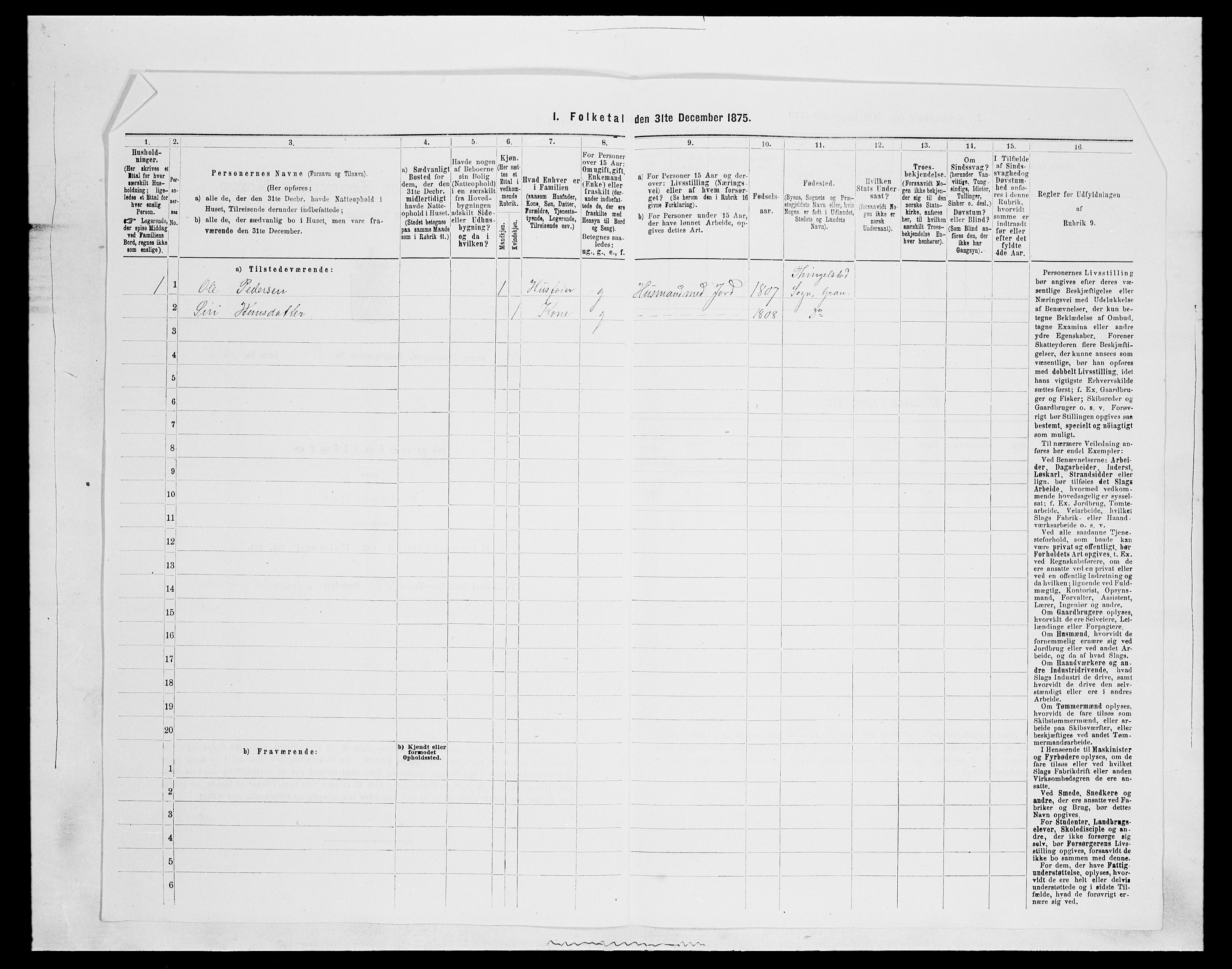 SAH, Folketelling 1875 for 0534P Gran prestegjeld, 1875, s. 1695