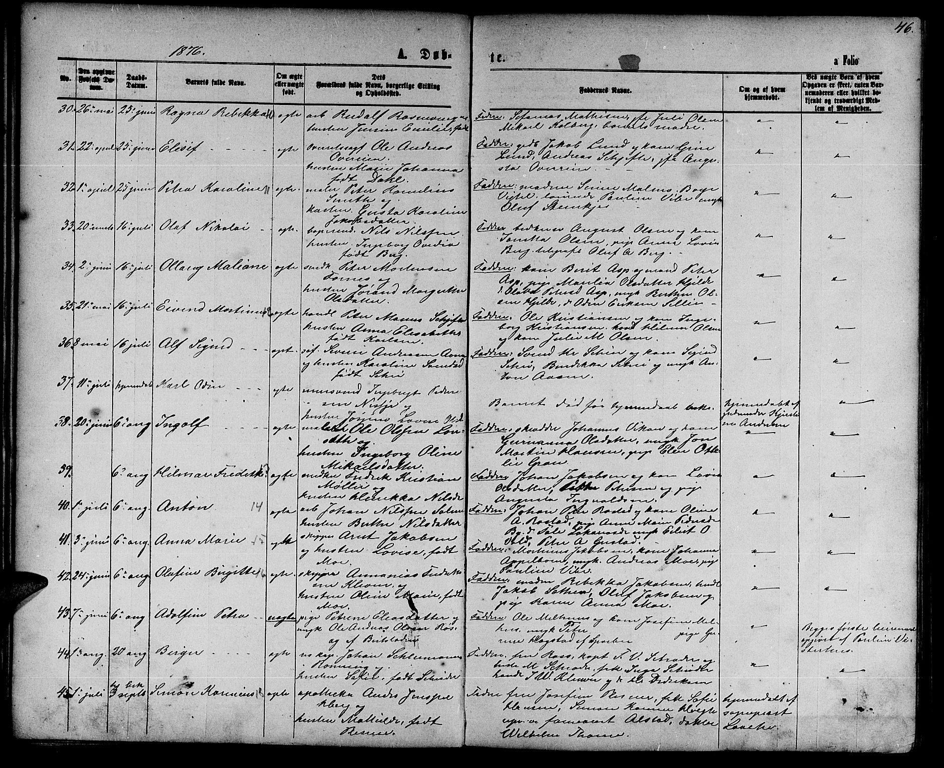 Ministerialprotokoller, klokkerbøker og fødselsregistre - Nord-Trøndelag, SAT/A-1458/739/L0373: Klokkerbok nr. 739C01, 1865-1882, s. 46