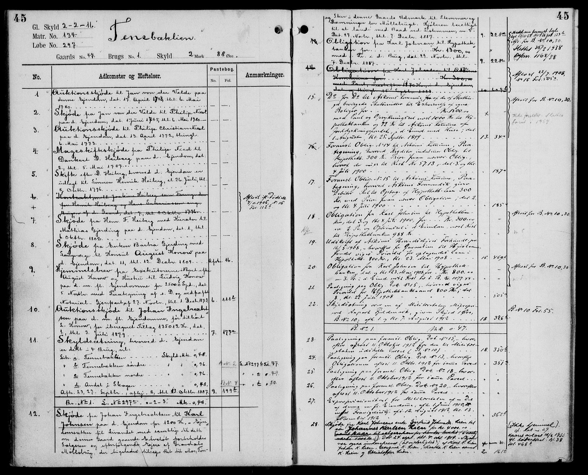 Midhordland sorenskriveri, AV/SAB-A-3001/1/G/Ga/Gab/L0110: Panteregister nr. II.A.b.110, s. 45