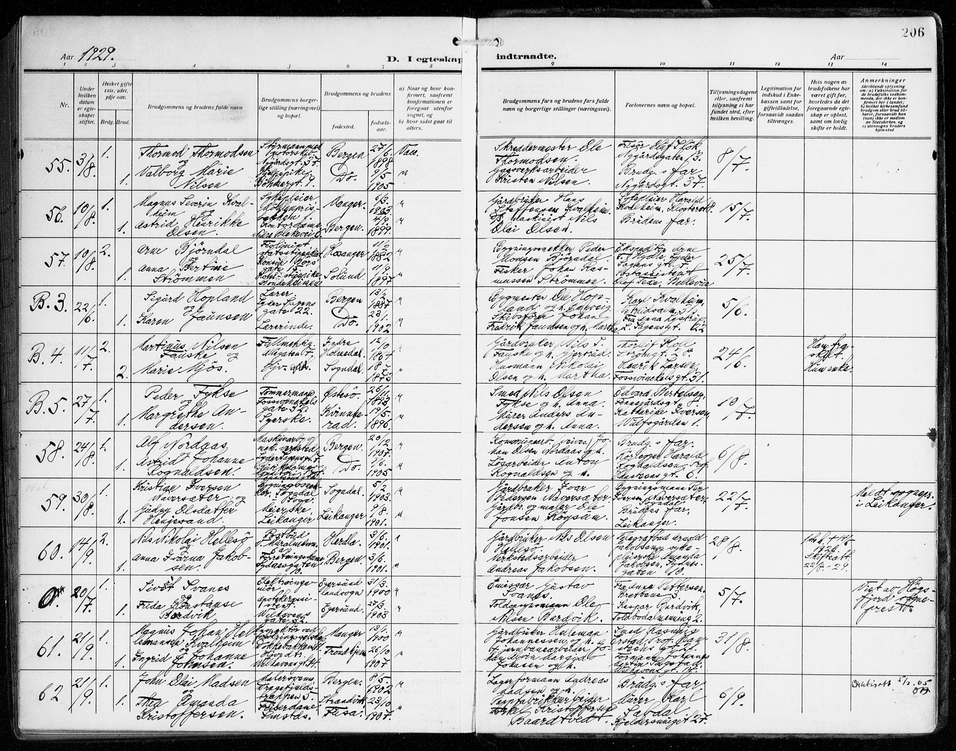Johanneskirken sokneprestembete, AV/SAB-A-76001/H/Haa/L0013: Ministerialbok nr. D 2, 1912-1929, s. 206