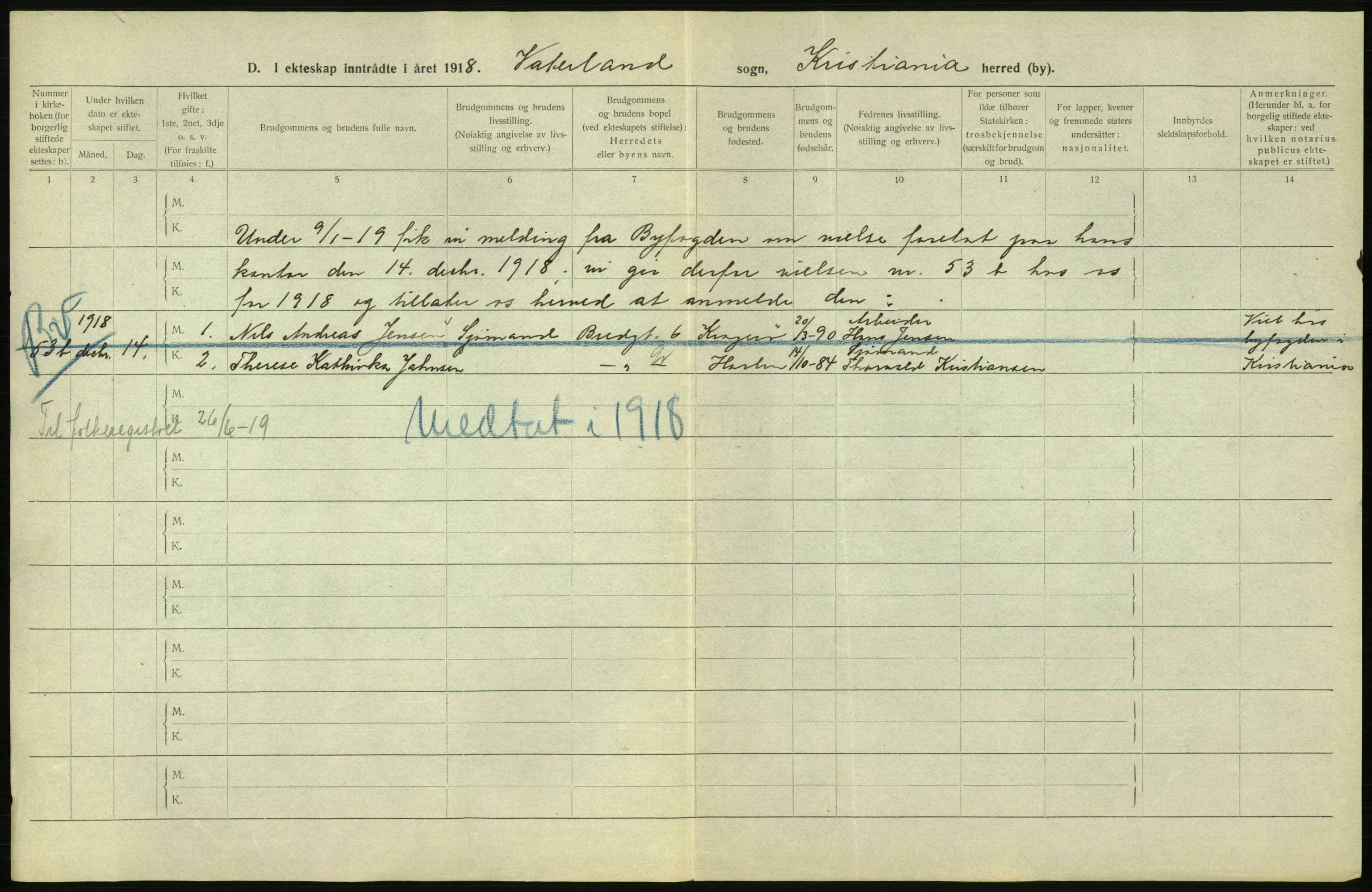 Statistisk sentralbyrå, Sosiodemografiske emner, Befolkning, AV/RA-S-2228/D/Df/Dfb/Dfbi/L0009: Kristiania: Gifte, 1919, s. 836