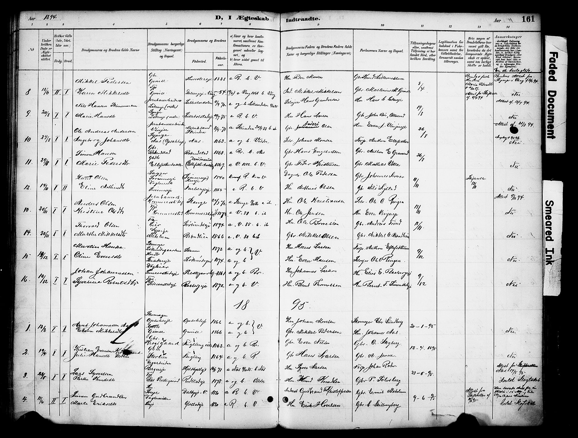 Ringsaker prestekontor, AV/SAH-PREST-014/K/Ka/L0016: Ministerialbok nr. 16, 1891-1904, s. 161