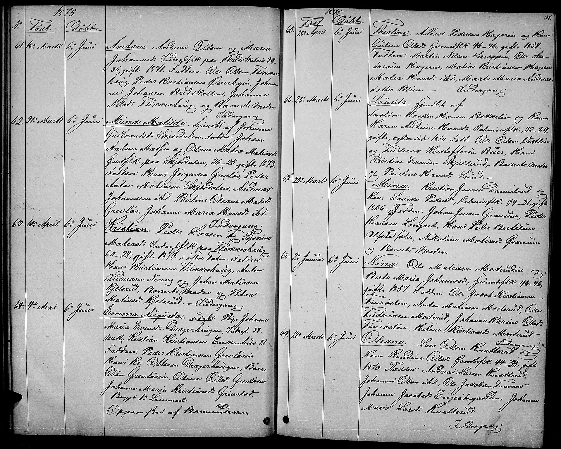Vestre Toten prestekontor, AV/SAH-PREST-108/H/Ha/Hab/L0006: Klokkerbok nr. 6, 1870-1887, s. 38