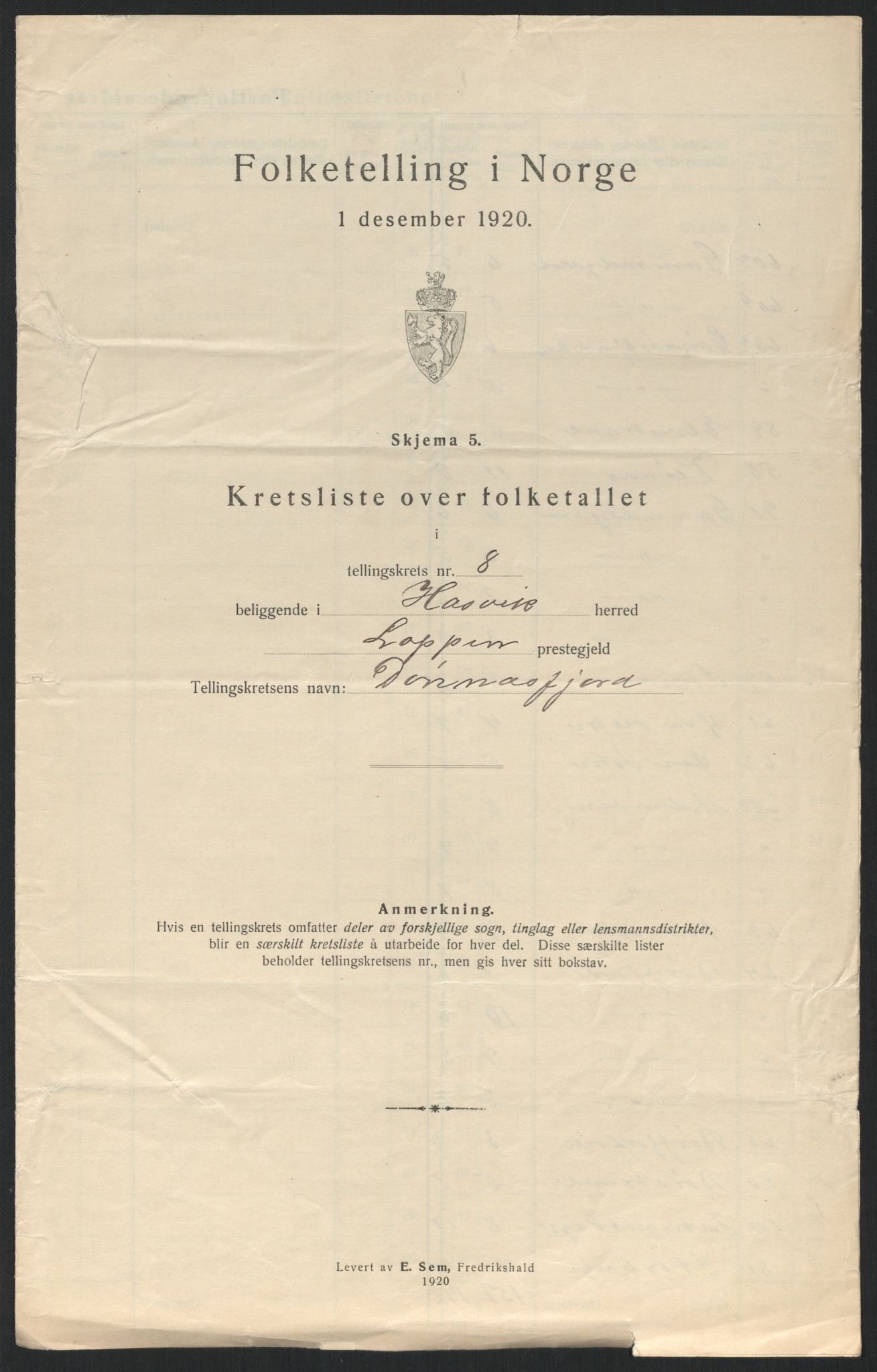SATØ, Folketelling 1920 for 2015 Hasvik herred, 1920, s. 28