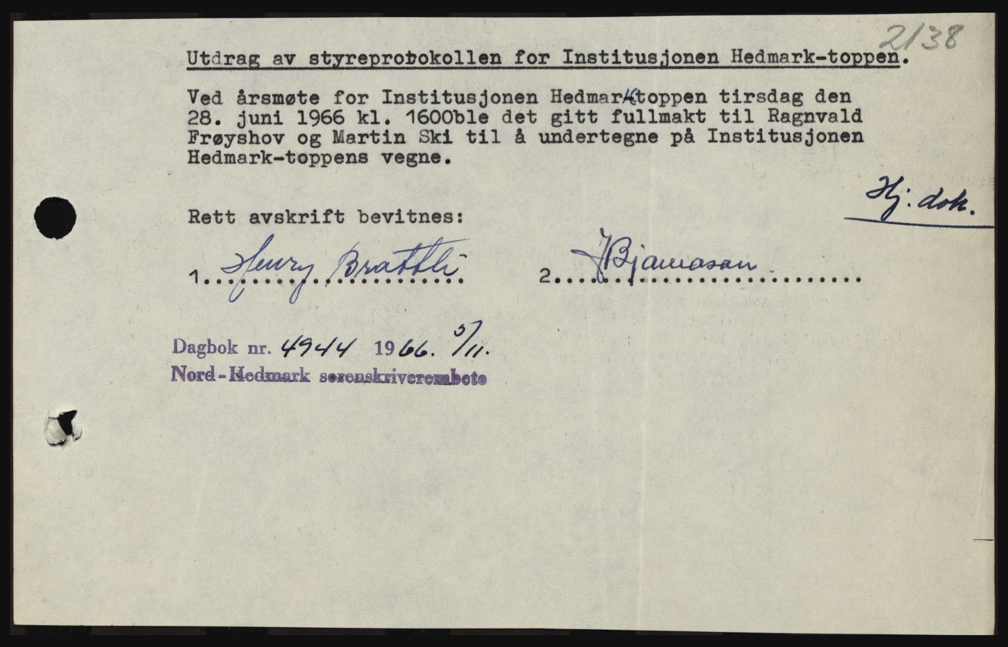 Nord-Hedmark sorenskriveri, SAH/TING-012/H/Hc/L0024: Pantebok nr. 24, 1966-1966, Dagboknr: 4944/1966