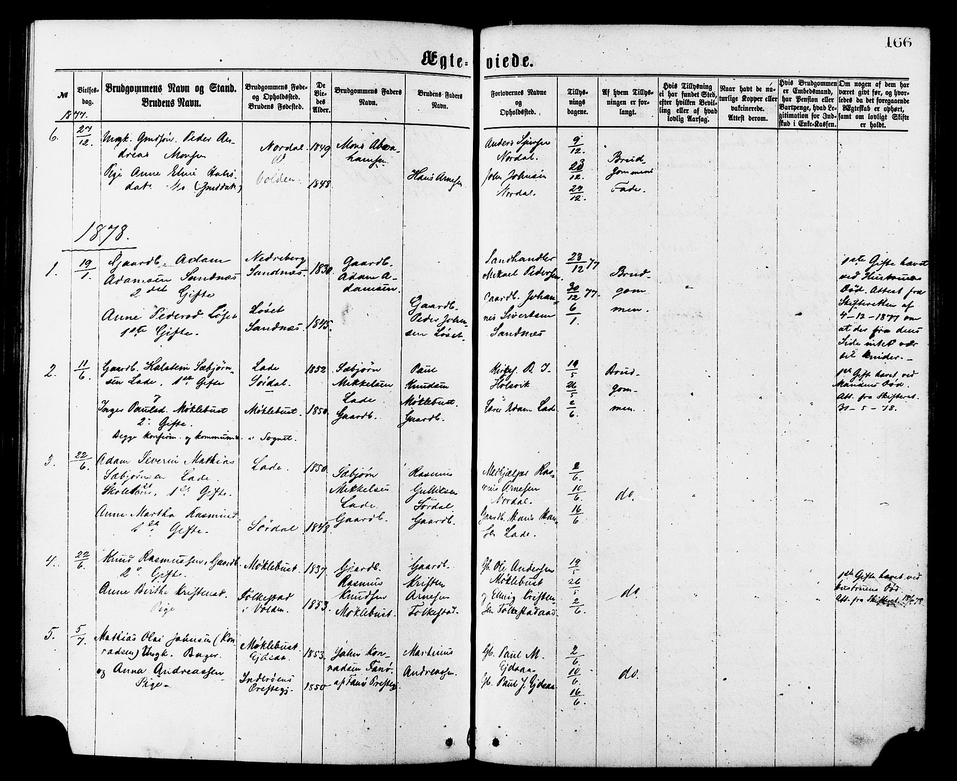 Ministerialprotokoller, klokkerbøker og fødselsregistre - Møre og Romsdal, AV/SAT-A-1454/502/L0024: Ministerialbok nr. 502A02, 1873-1884, s. 166