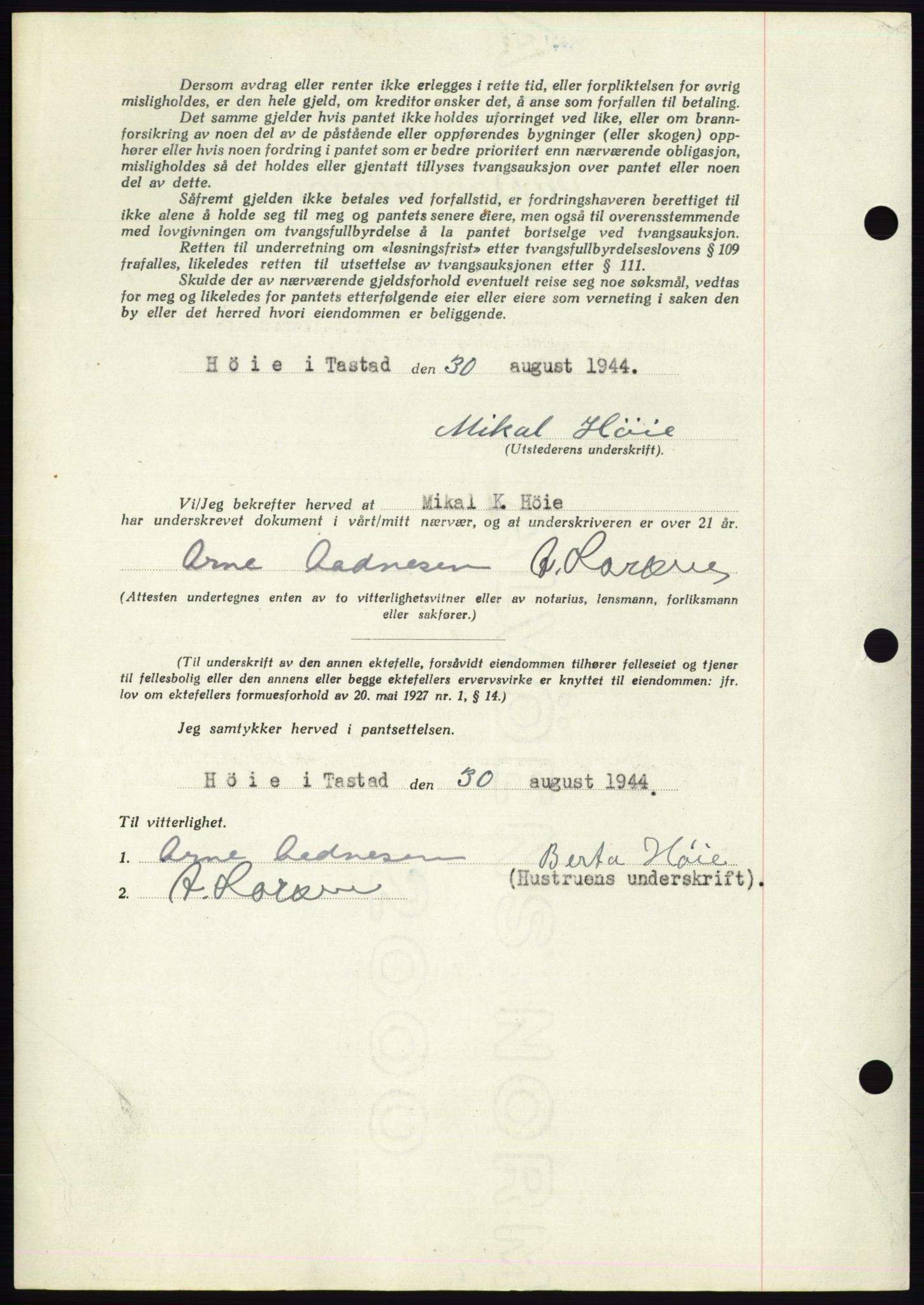 Jæren sorenskriveri, AV/SAST-A-100310/03/G/Gba/L0087: Pantebok, 1944-1945, Dagboknr: 2281/1944