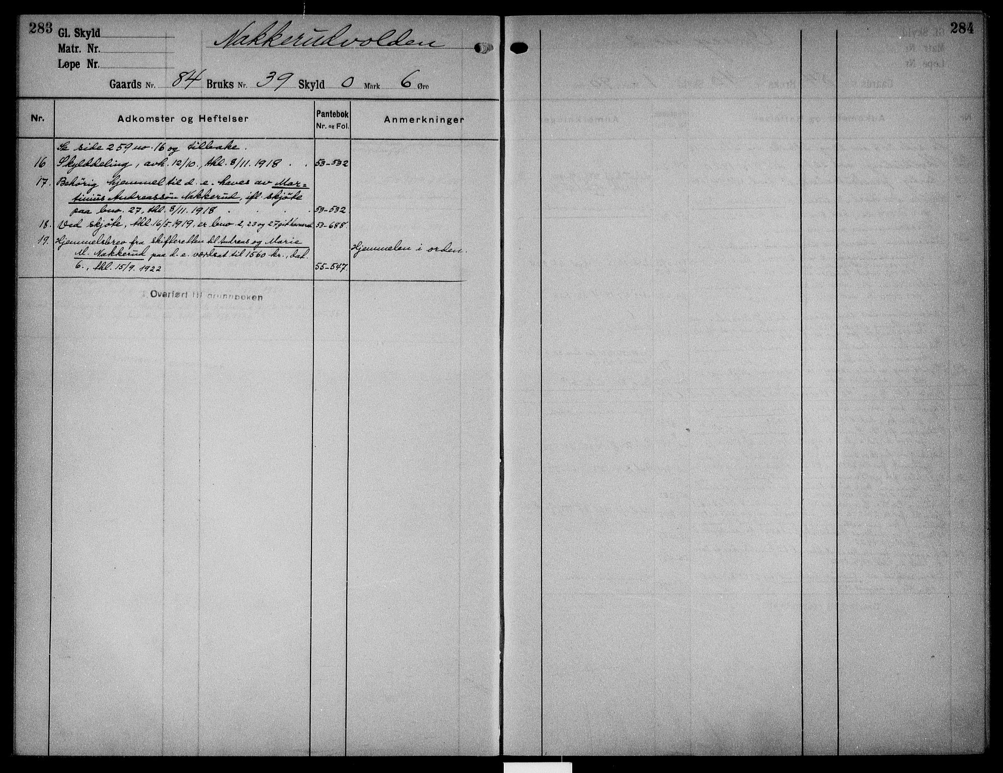 Ringerike sorenskriveri, AV/SAKO-A-105/G/Gb/Gbd/L0012: Panteregister nr. IV 12, s. 283-284